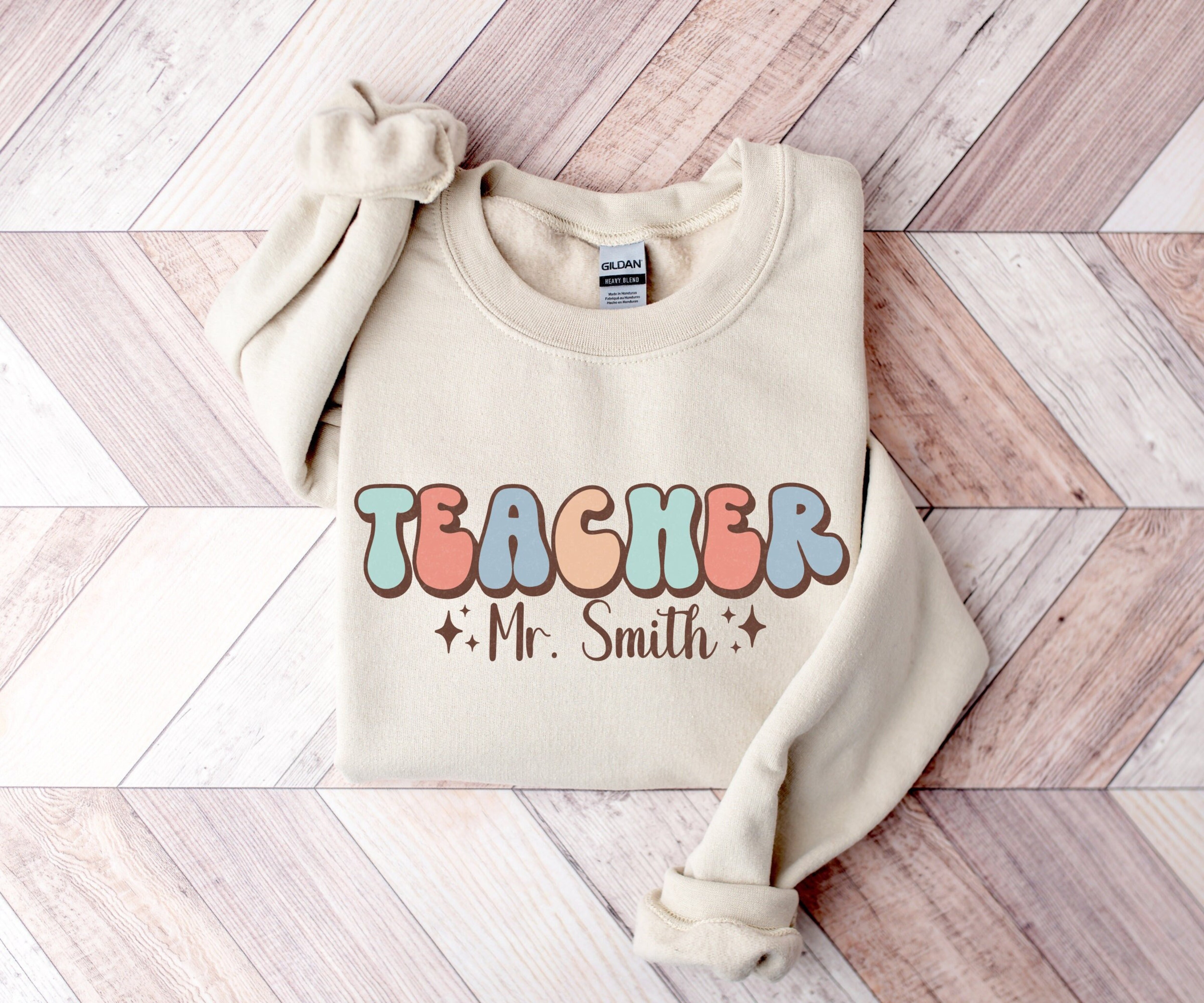 Custom Name Sweatshirt for Teacher, Retro Teacher Sweatshirt, Personalized Teacher Sweater, Custom Teacher Gift, Trendy Teacher Crewneck