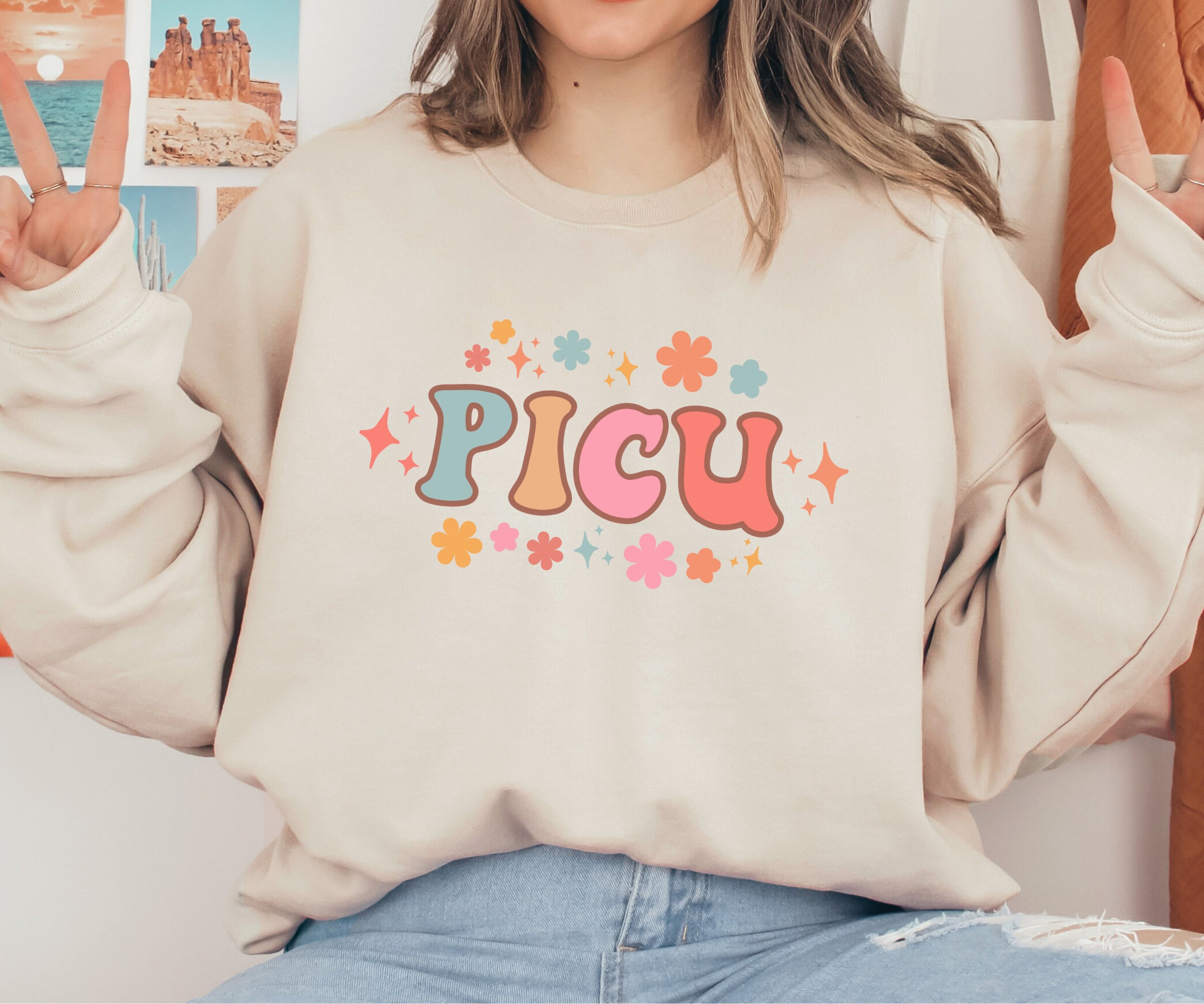 PICU Sweatshirt, Pediatric Intensive Care Unit Sweater, PICU Nurse Sweatshirt, Gift for Nurse, Nursing Student Gift, Retro Trendy Nurse