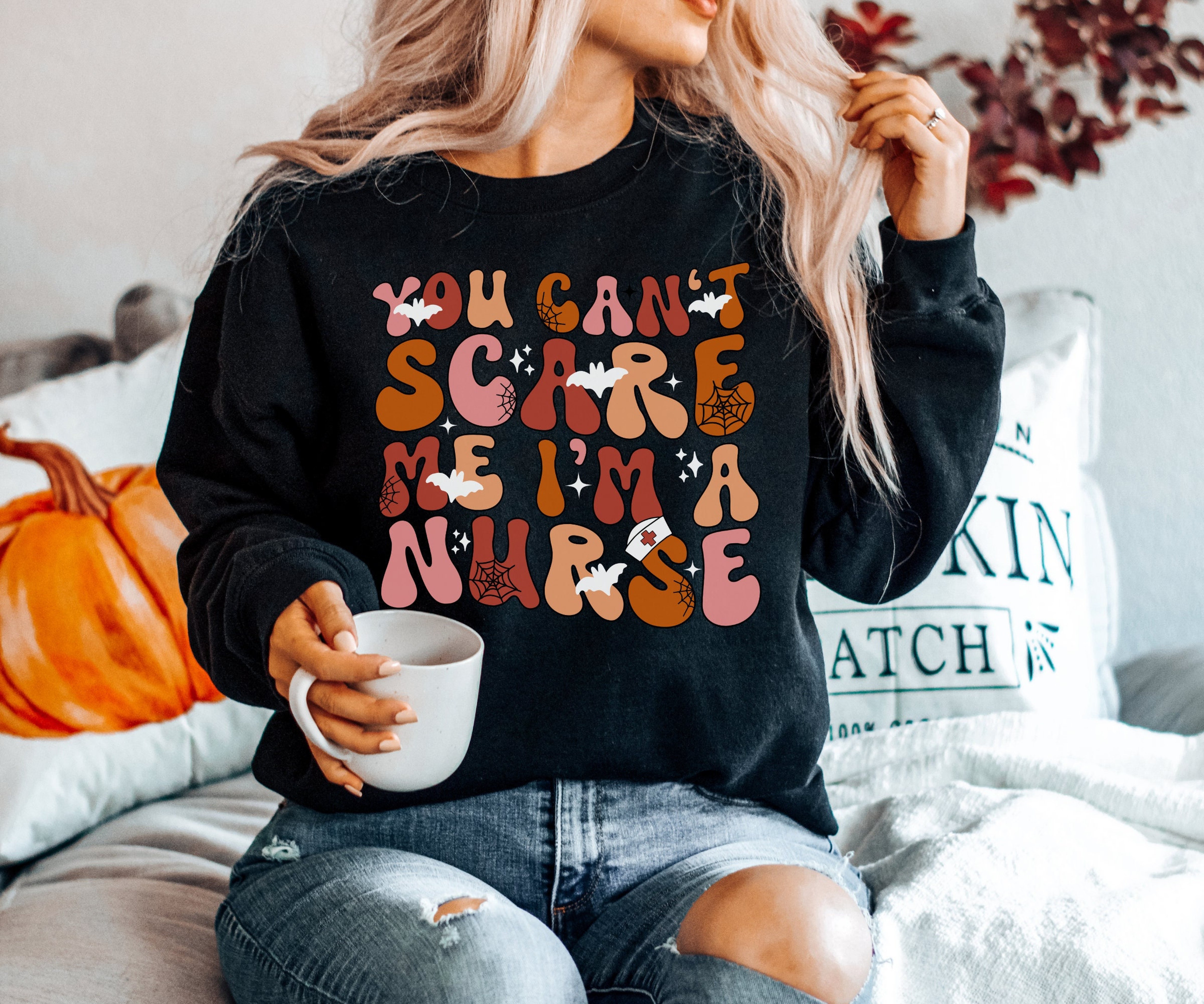 Retro Halloween Nurse Sweatshirt, Funny Nurse Sweater, Nurse Gift for Halloween, Emergency Room Nurse Crewneck, ICU Sweatshirt, Spooky Nurse