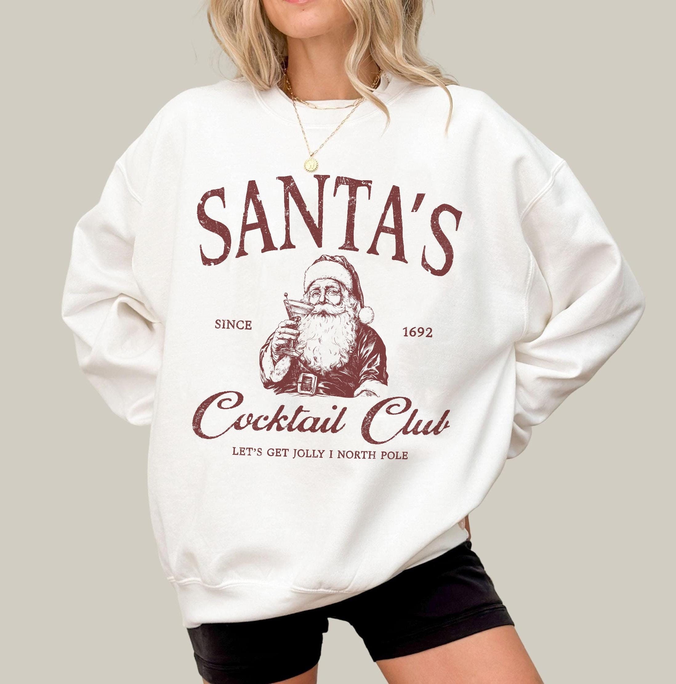 Santas Cocktail Club Christmas Sweatshirt,Funny Christmas Espresso Martini Dirty Martini Christmas Shirt,Brewdolph Bachelorette Shirt