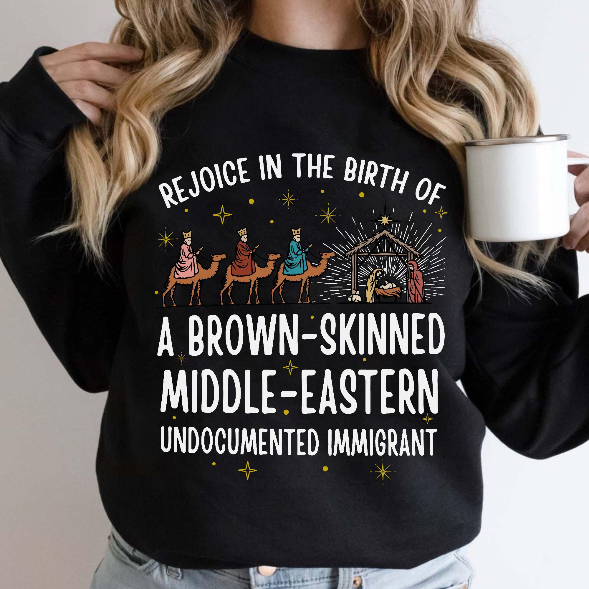 Rejoice In The Birth Of A Brown Skinned Sweatshirt, Liberal Christmas Jesus Shirt, Christian Christmas Shirt, Christian Christ Bible Shirt