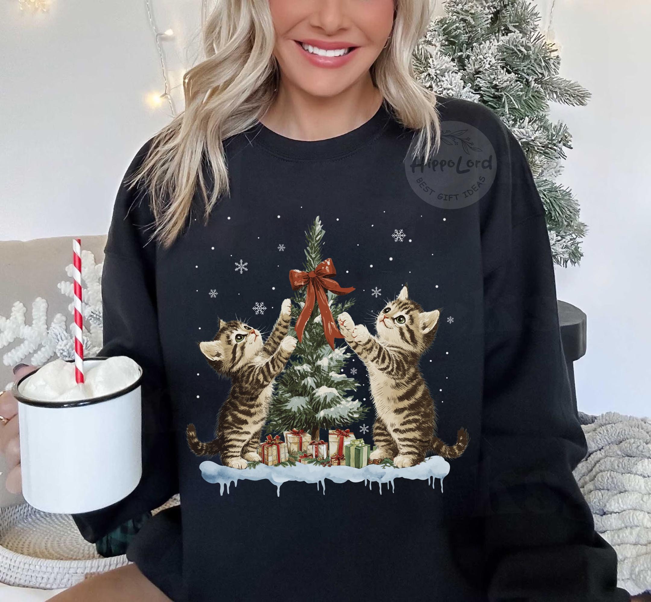 Cute Cat Christmas Sweatshirt, Cat Lover Gift For Christmas, Womens Christmas Sweatshirt, Cat Mommy Shirt, Christmas Gift for Cat Lover
