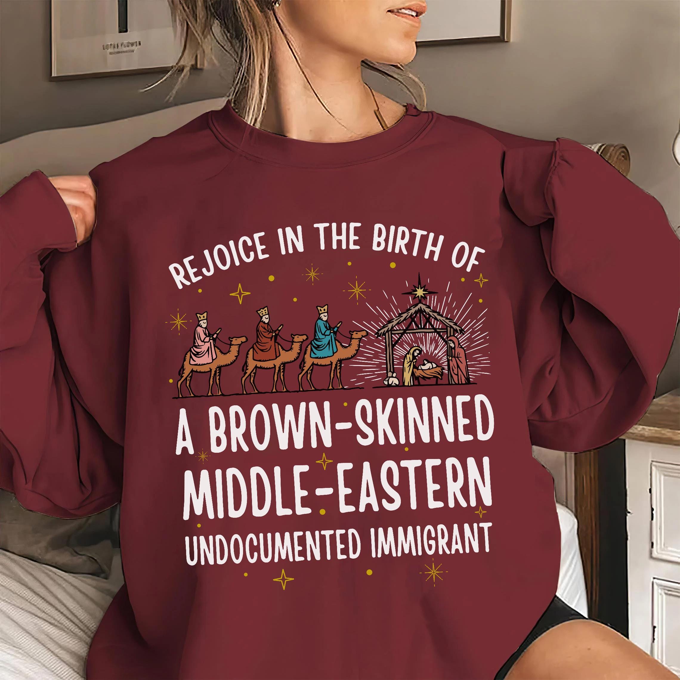 Rejoice In The Birth Of A Brown Skinned Sweatshirt, Liberal Christmas Jesus Shirt, Christian Christmas Shirt, Christian Christ Bible Shirt