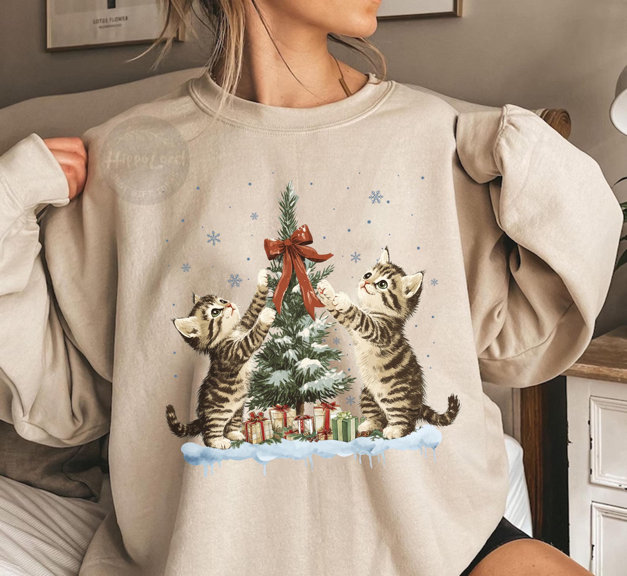 Cute Cat Christmas Sweatshirt, Cat Lover Gift For Christmas, Womens Christmas Sweatshirt, Cat Mommy Shirt, Christmas Gift for Cat Lover