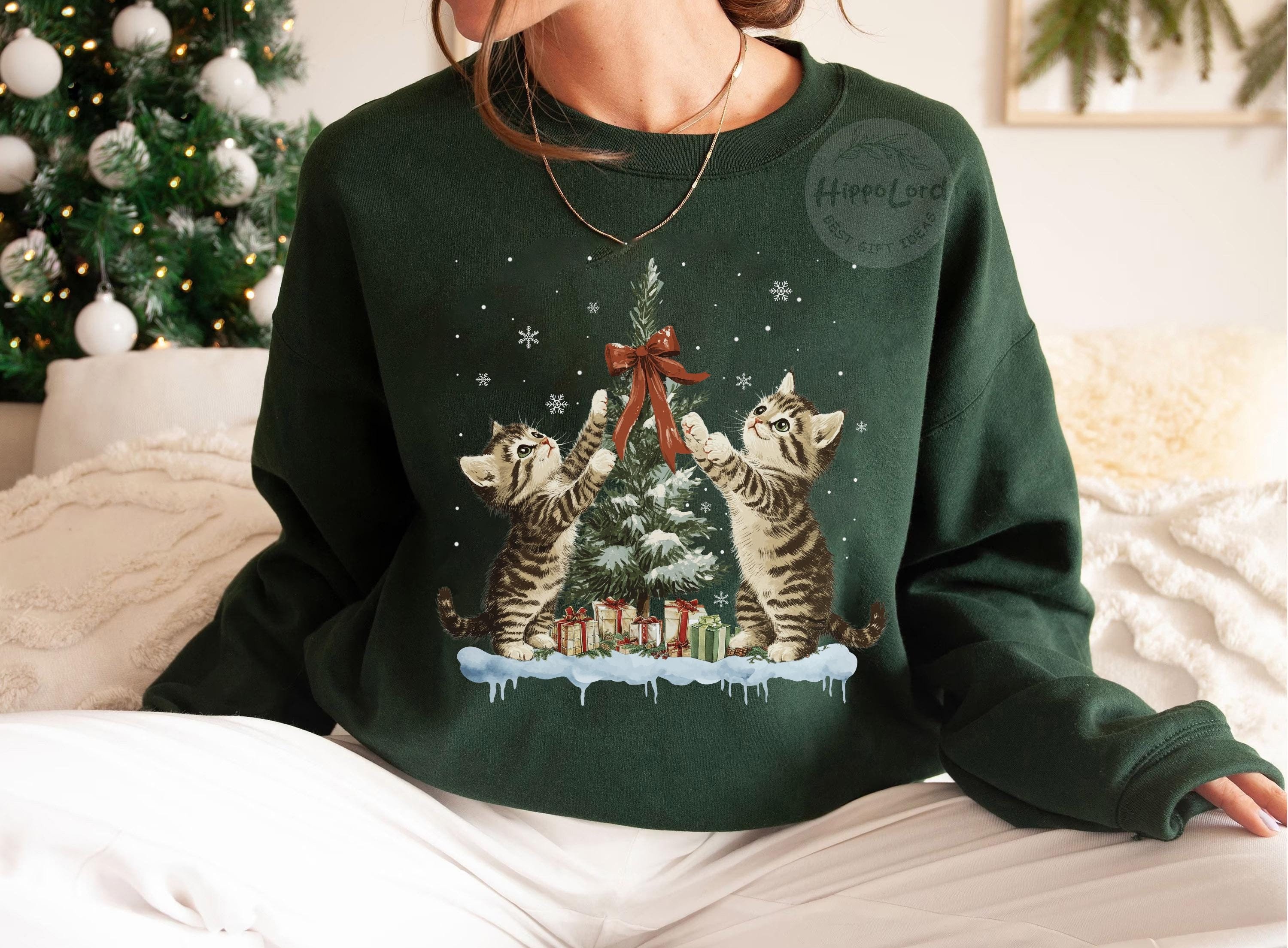 Cute Cat Christmas Sweatshirt, Cat Lover Gift For Christmas, Womens Christmas Sweatshirt, Cat Mommy Shirt, Christmas Gift for Cat Lover