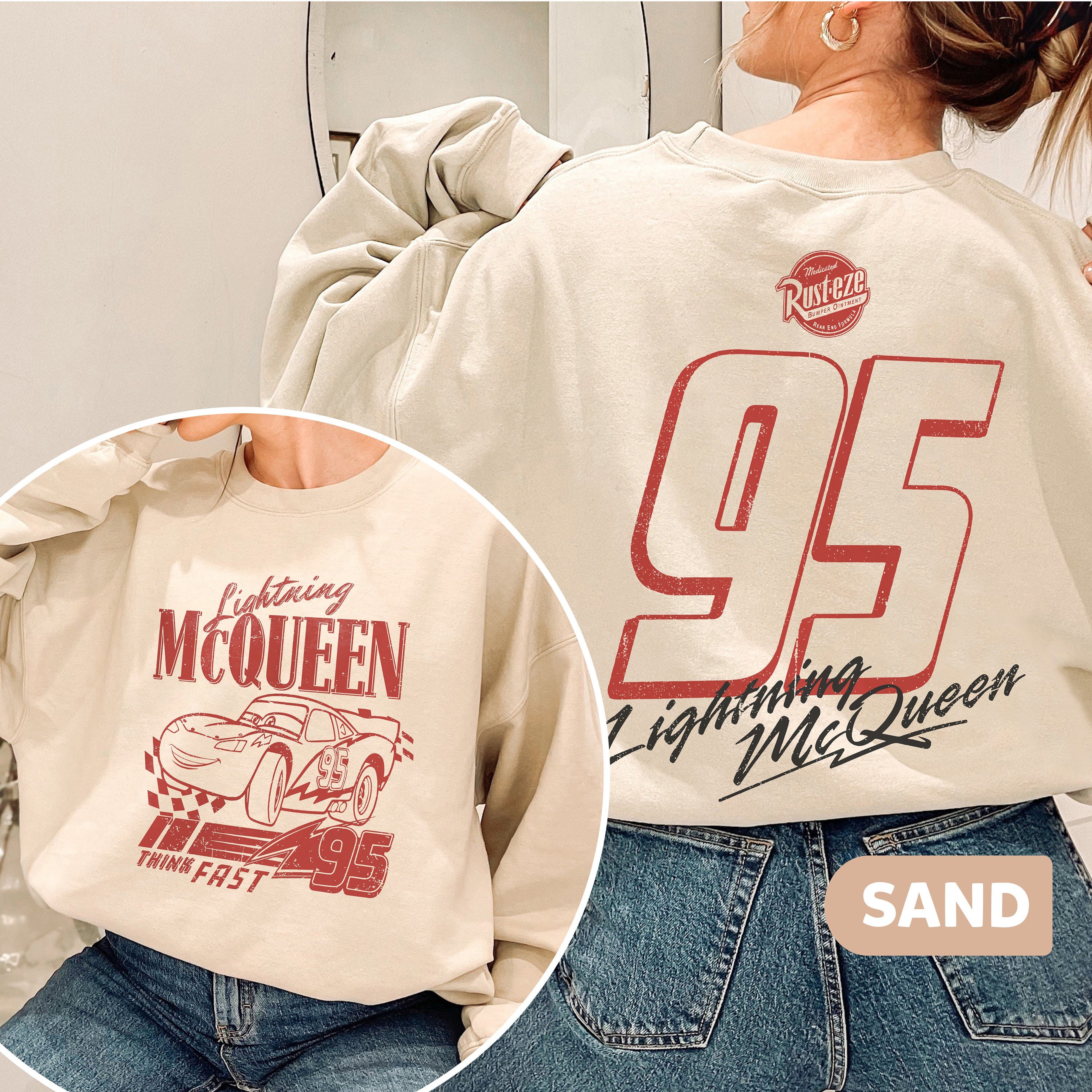 2-Sided Lightning McQueen Number Back Sweatshirt, Lightning Mcqueen Sweatshirt, Disney Cars Shirt, Pixar Cars Shirt, Disney Cars Land Shirt