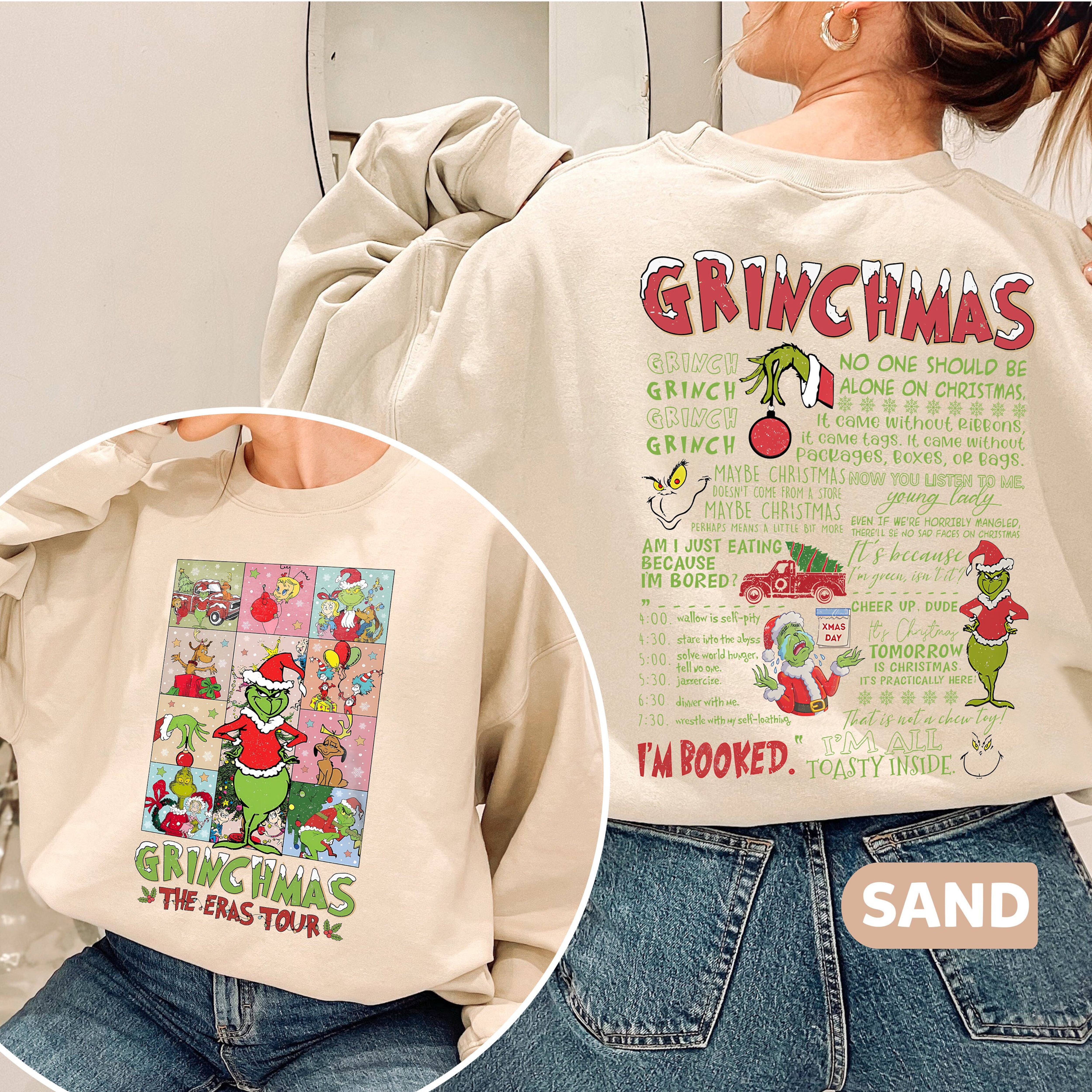 2-Sided Grinchmas Eras Tour Sweatshirt, Grinch Christmas Sweatshirt, The Eras Tour Christmas Shirt, Grinch Tour Sweatshirt, Christmas Shirt