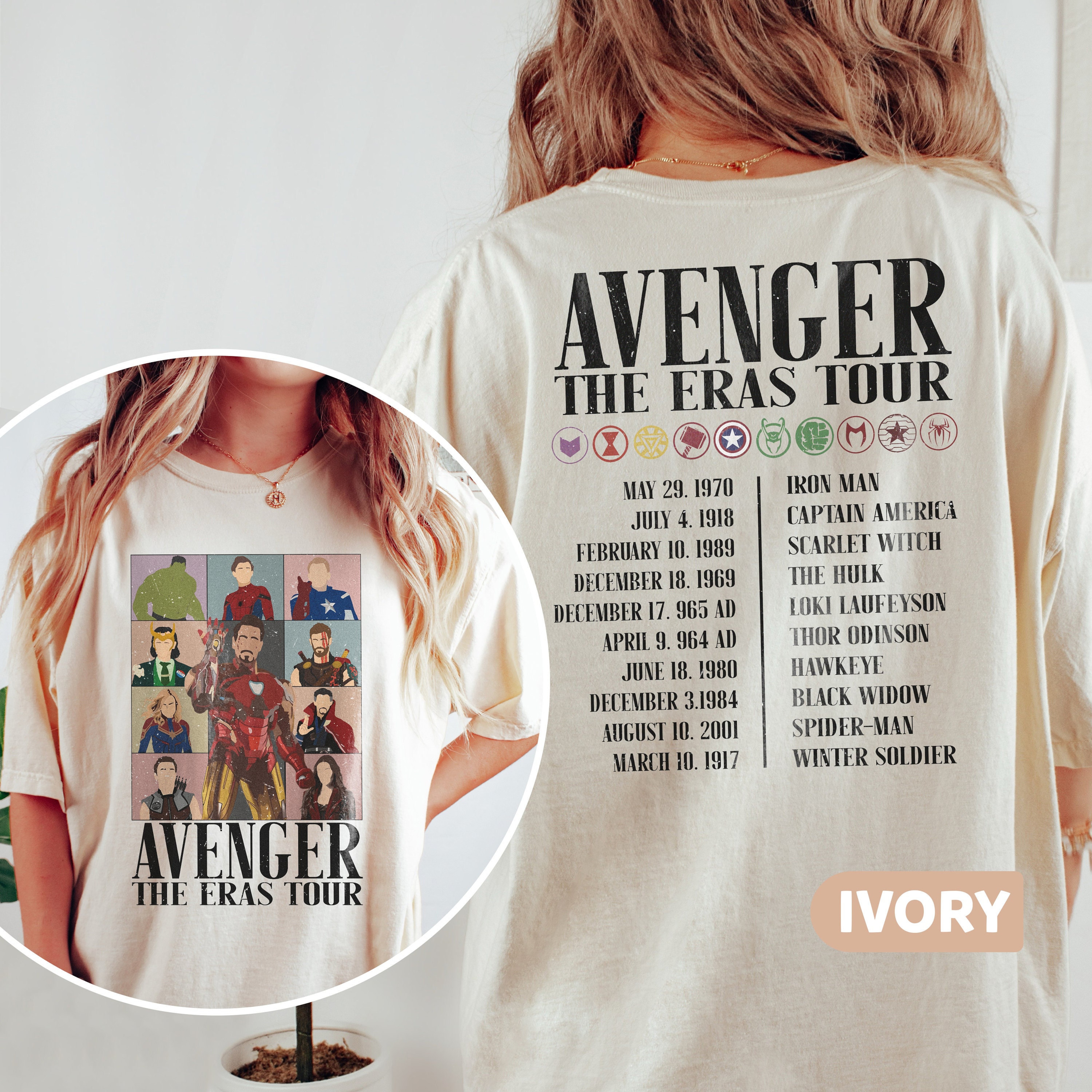 Two-Sided Avengers Eras Tour  Shirt, Marvel Avengers Shirt, Marvel Superhero Shirt, Avenger Assember Shirt, Marvel Fan Gift