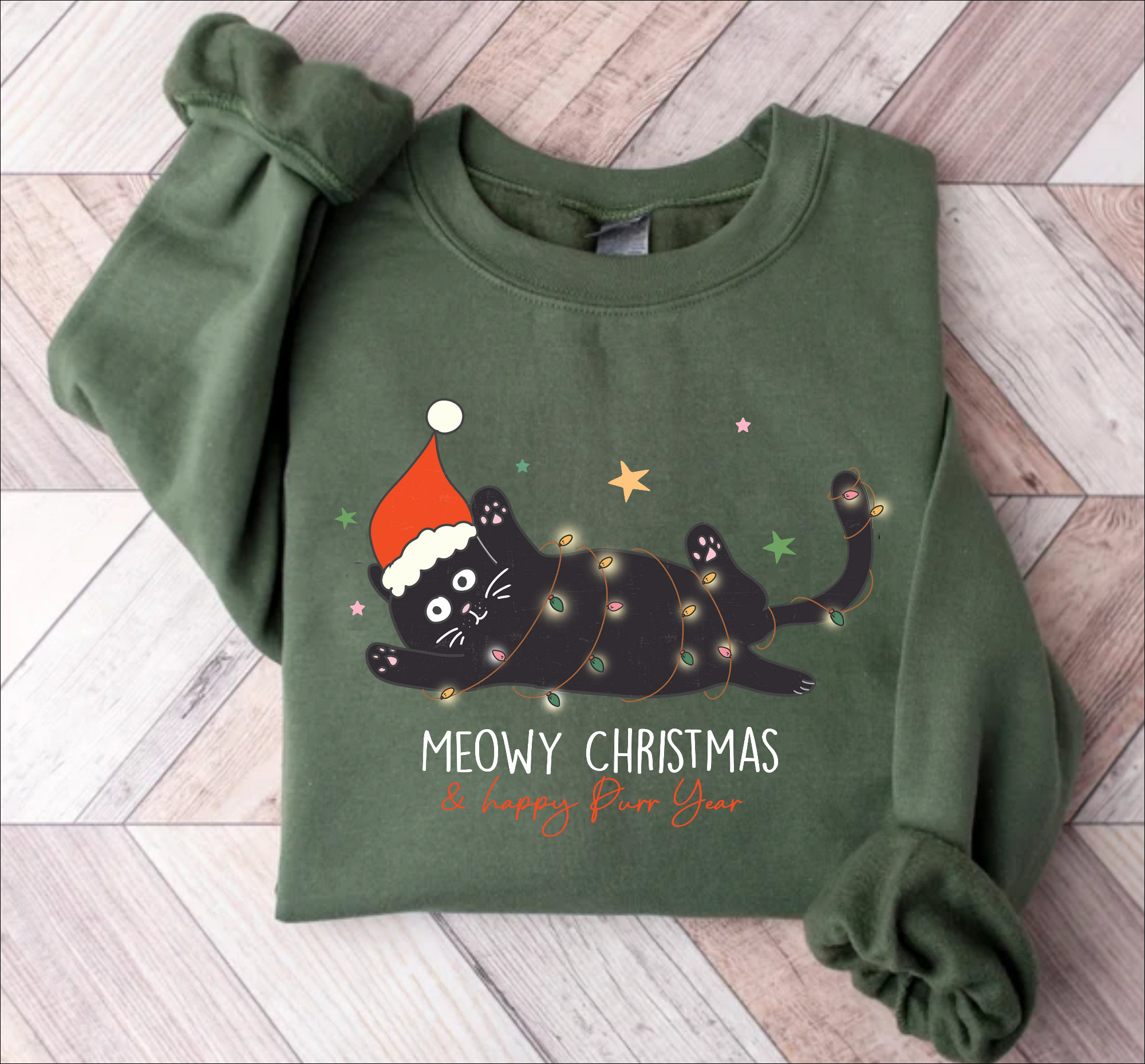 Meowy Christmas Sweater, Cat Christmas Sweatshirt, Christmas Cat Shirt, Black Cat Christmas Shirt, Kitten Christmas Shirt, Cat Lover Gift