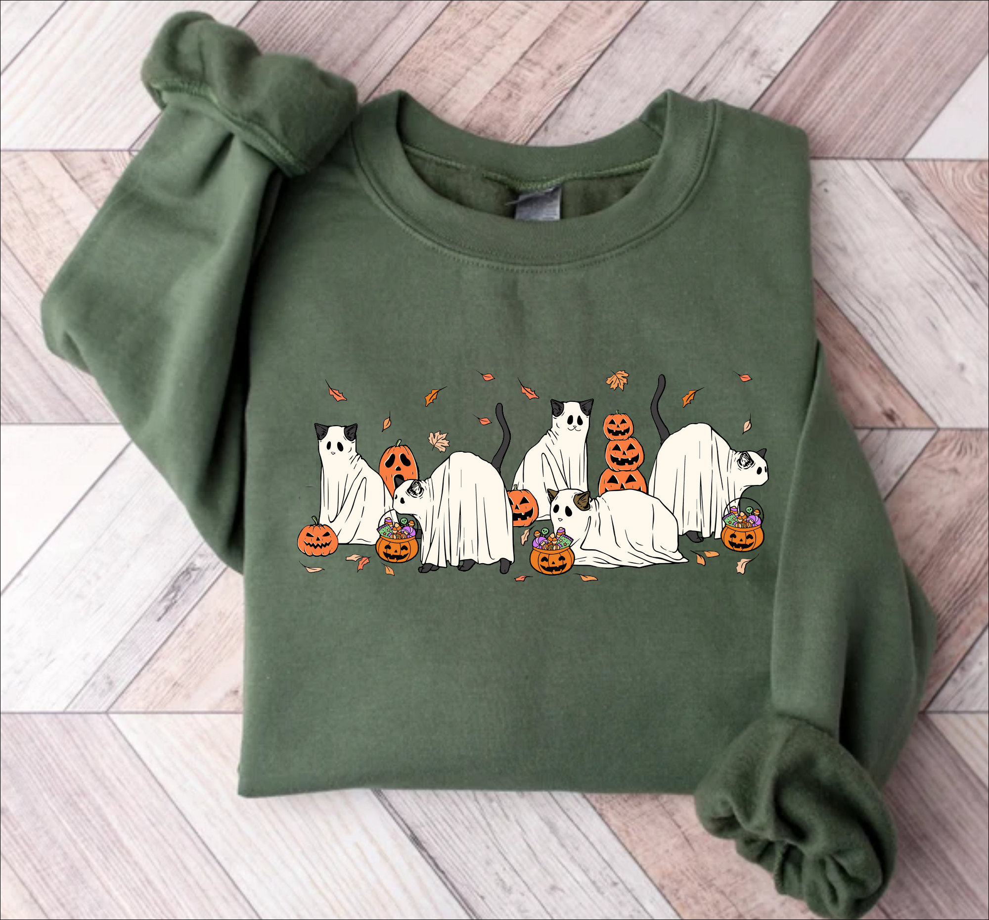 Halloween Ghost Cat Sweatshirt, Cat Halloween Sweatshirt, Ghost Black Cat Shirt,Cute Cats Halloween Shirt,Spooky Season Ghost Cats T-shirt,