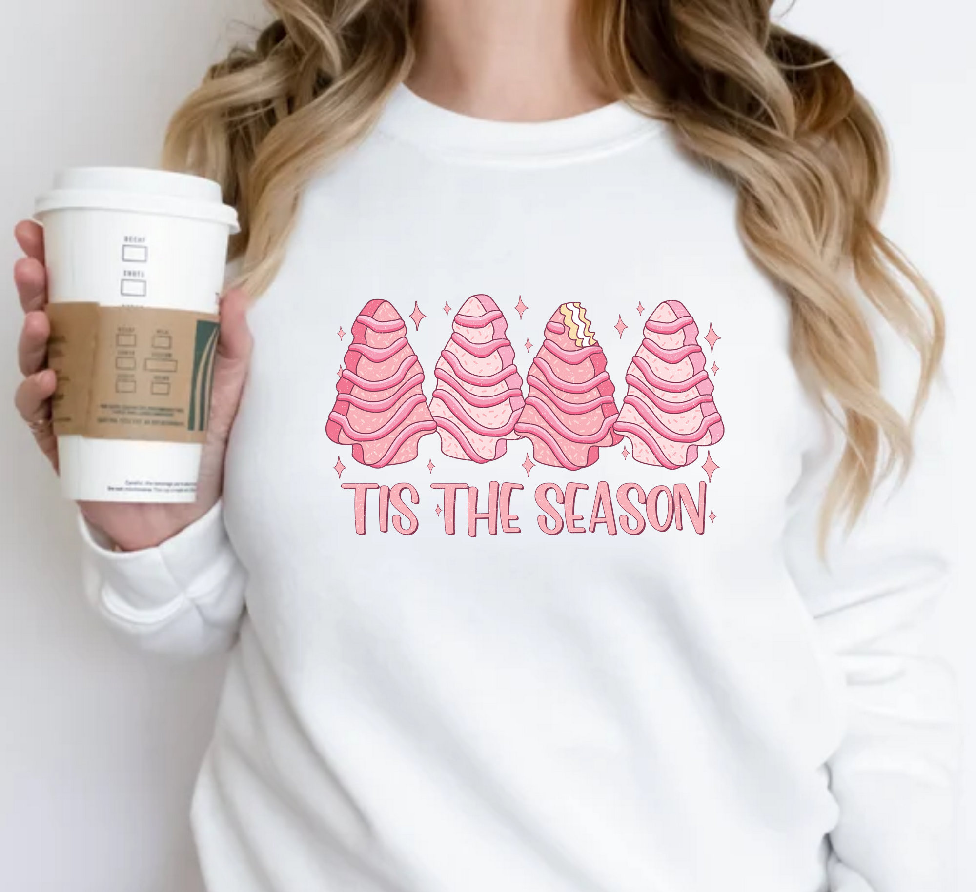 Retro Pink Christmas Sweatshirt, Christmas Tree Cake Sweatshirt,  Pink Christmas Shirt, Christmas Gift For Her,  Christmas  Cake Sweater