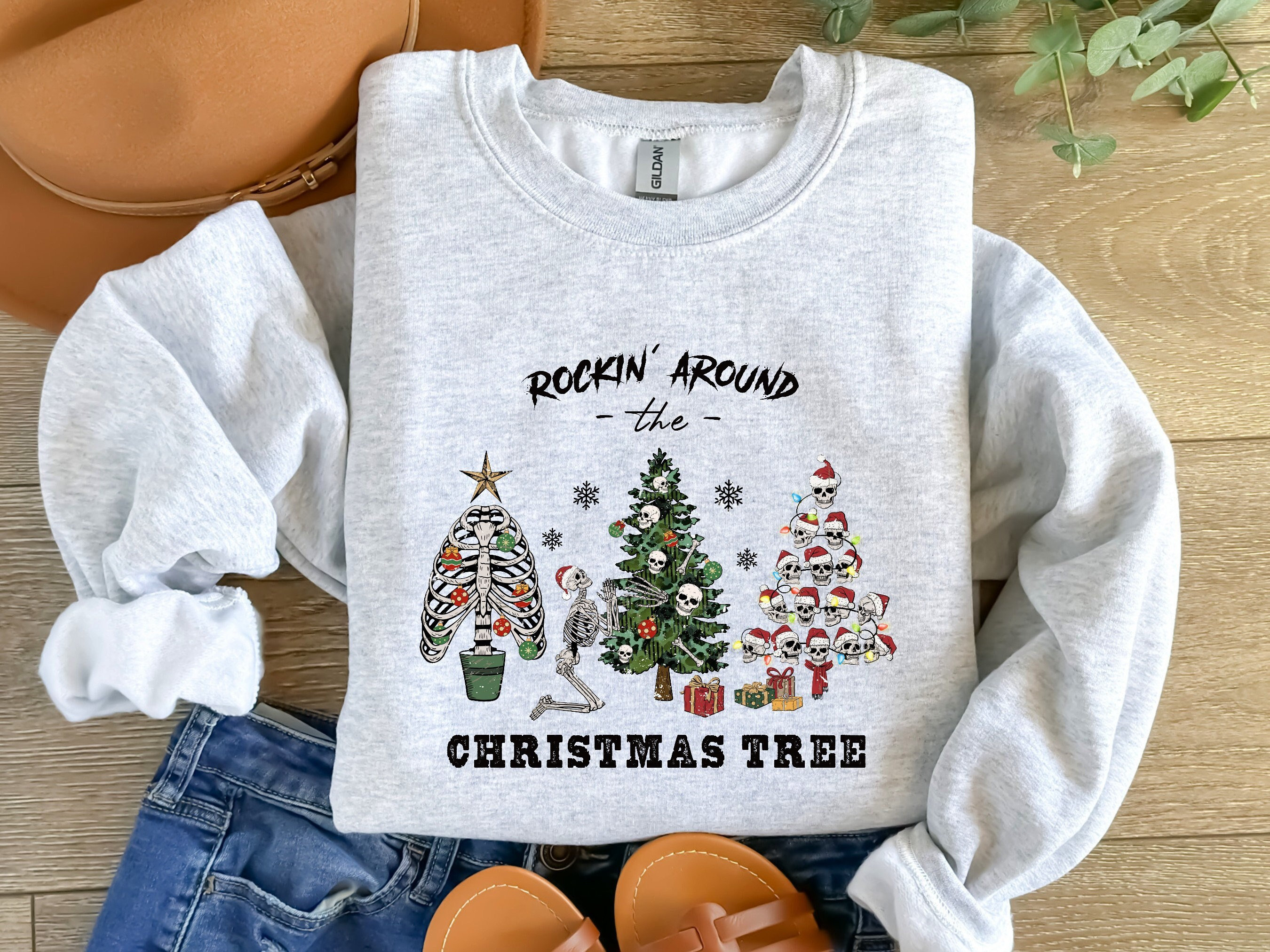 Rockin Around The Christmas Tree Shirt, Funny Christmas Sweatshirt, Christmas Skeleton shirt, Merry Christmas Sweatshirt, Holiday Sweater