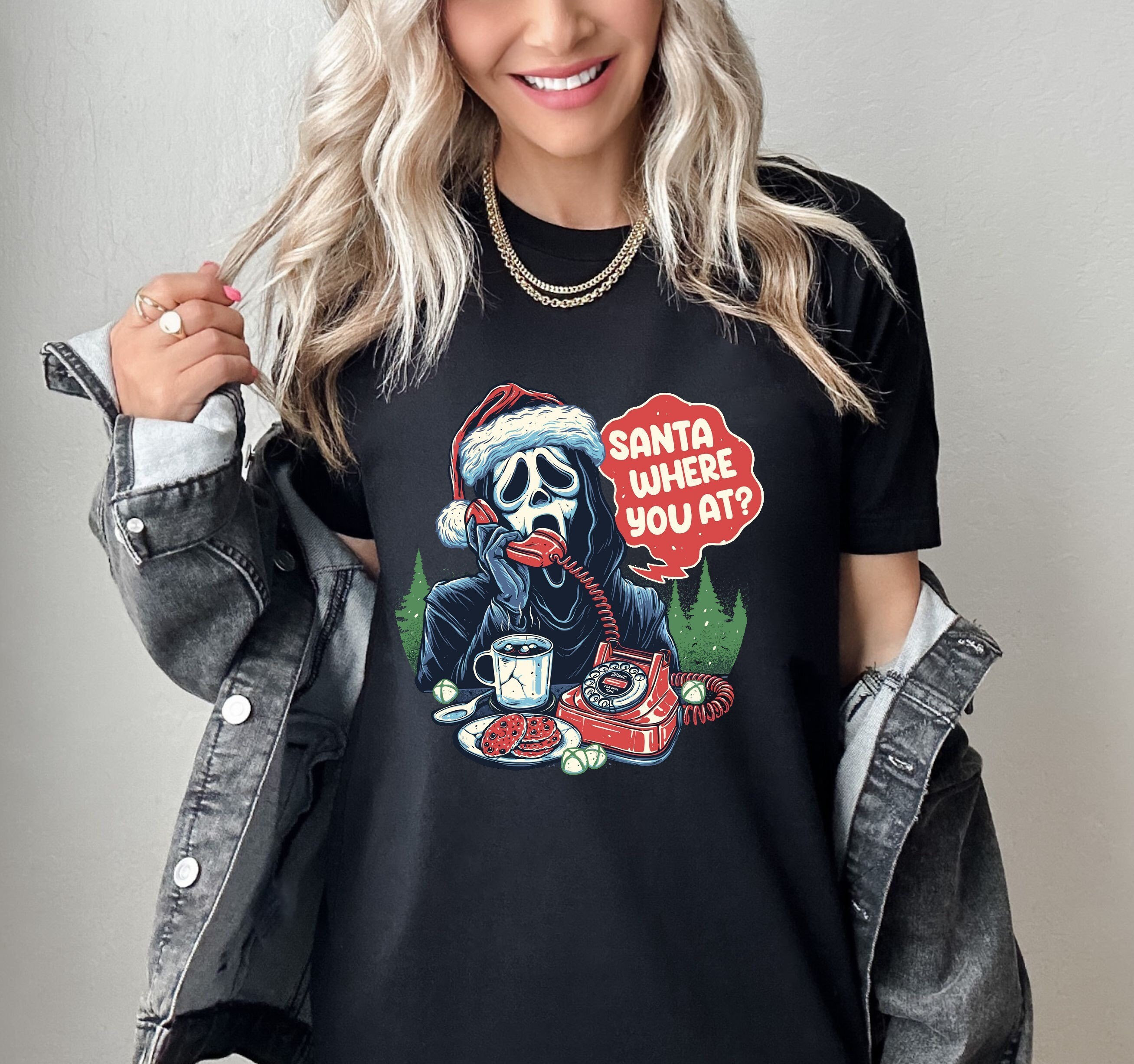 Funny Ghost Santa Shirt, Funny Christmas Sweatshirt, Ghost Calling Shirt, Christmas Scary Movie shirt, Funny Xmas Gift, Trendy Christmas