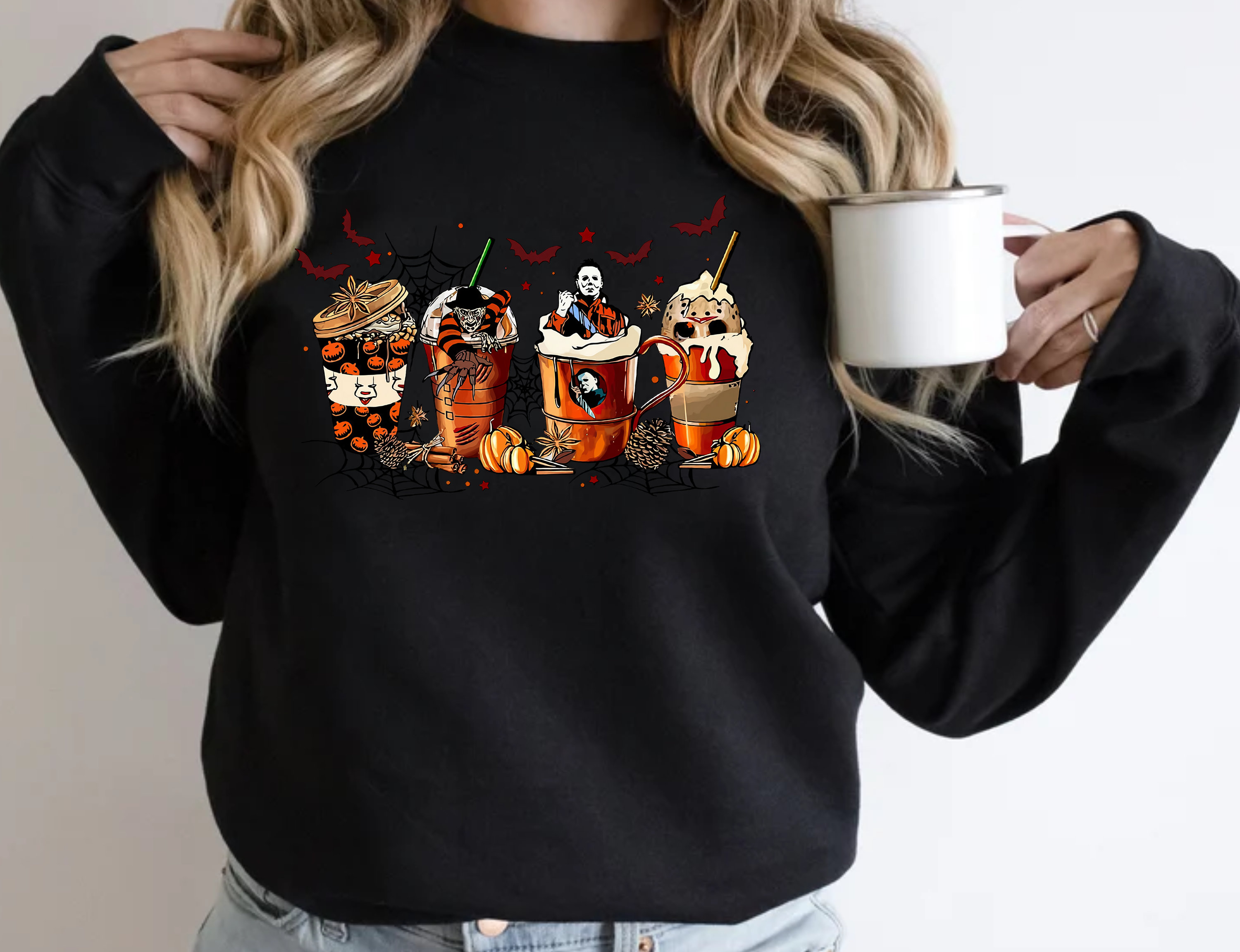 Skeleton Coffee Cups Sweatshirt, Skull Coffee Cup Shirt, Coffee Cups Sweatshirt, Coffee Lover Shirt, Skeleton Halloween Sweatshirt, Spooky