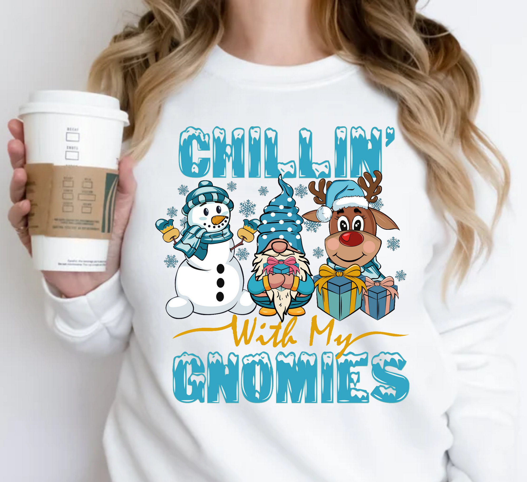 Chillin With My Gnomies Sweatshirt, Women Christmas Sweater, Happy New Year, Xmas Gift, Funny Christmas Shirt, Family Holiday Sweatshirt