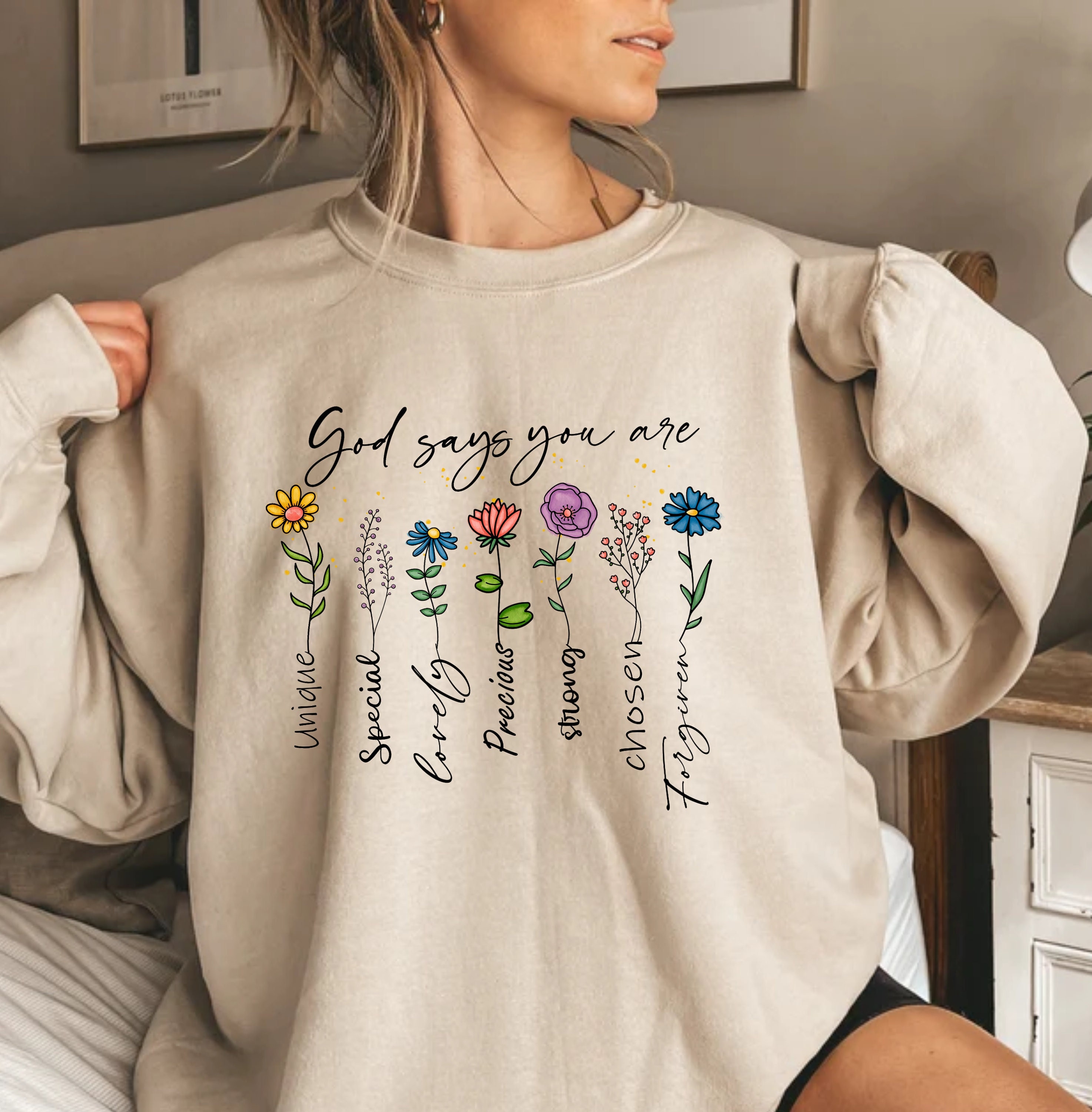 God Says You Are Sweatshirt, Women's Aesthetic Christian Sweatshirt, Floral Religious Shirt, Christian Shirt, Inspirational Bible Verse Tee