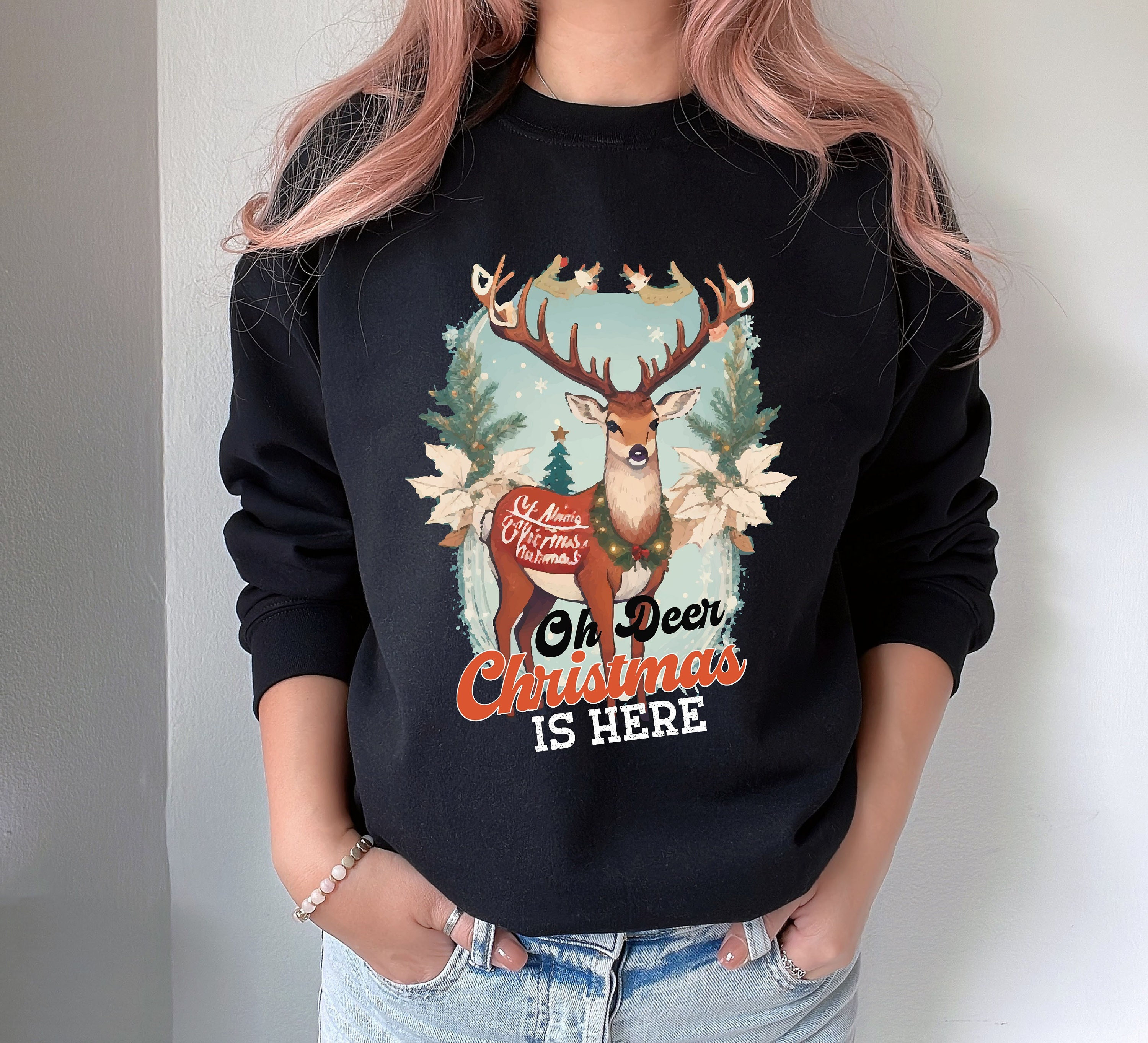 Retro Reindeer Christmas Sweatshirt, Christmas Deer Shirt, Retroo Christmas Shirt, Reindeer Shirt Christmas Sweater Reindeer Christmas shirt