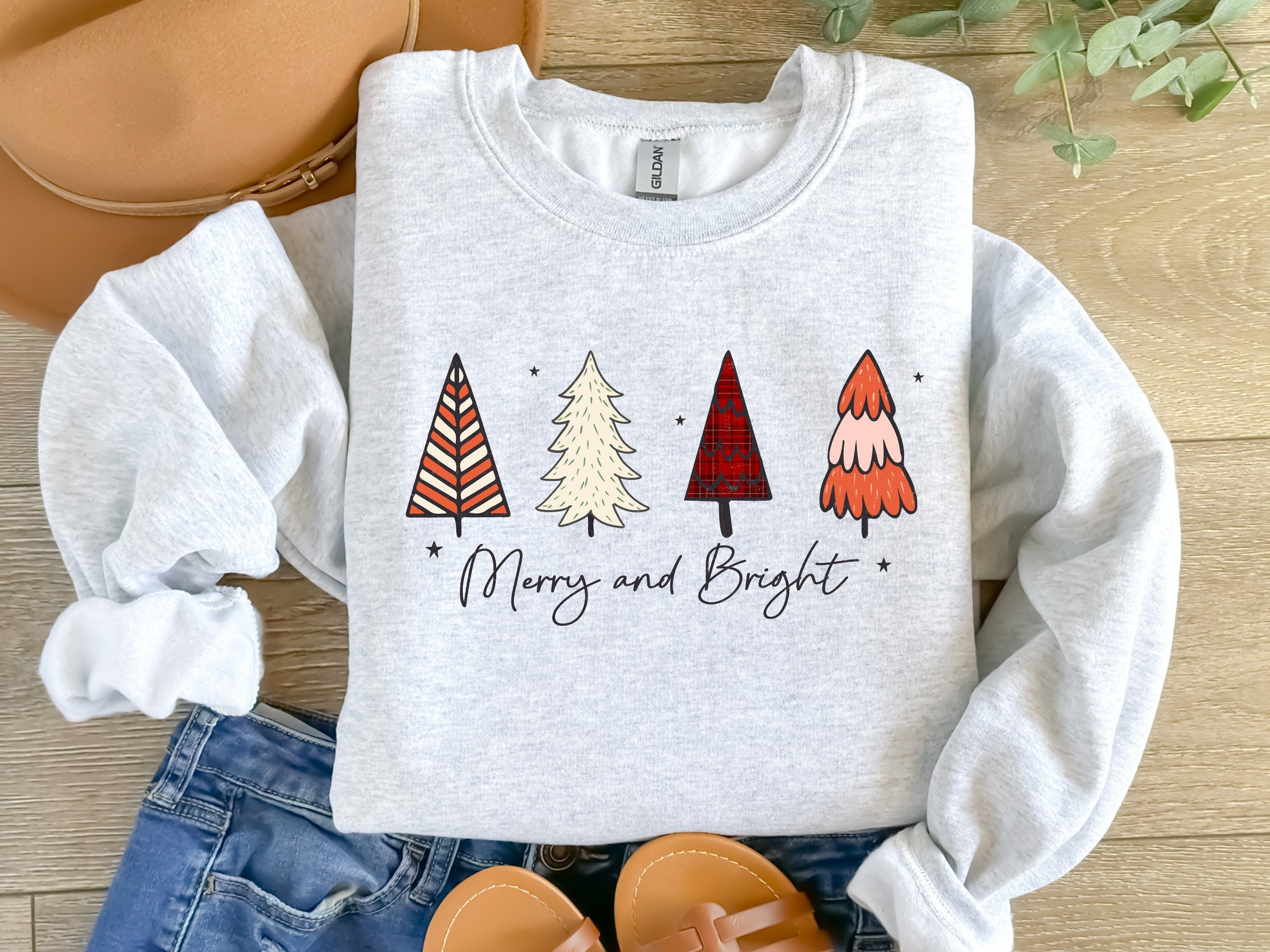 Merry and Bright Trees Sweatshirt, Merry and Bright Shirt, Christmas Tree Shirt, Women's Christmas Shirt, Holiday Sweatshirt, Winter Sweater