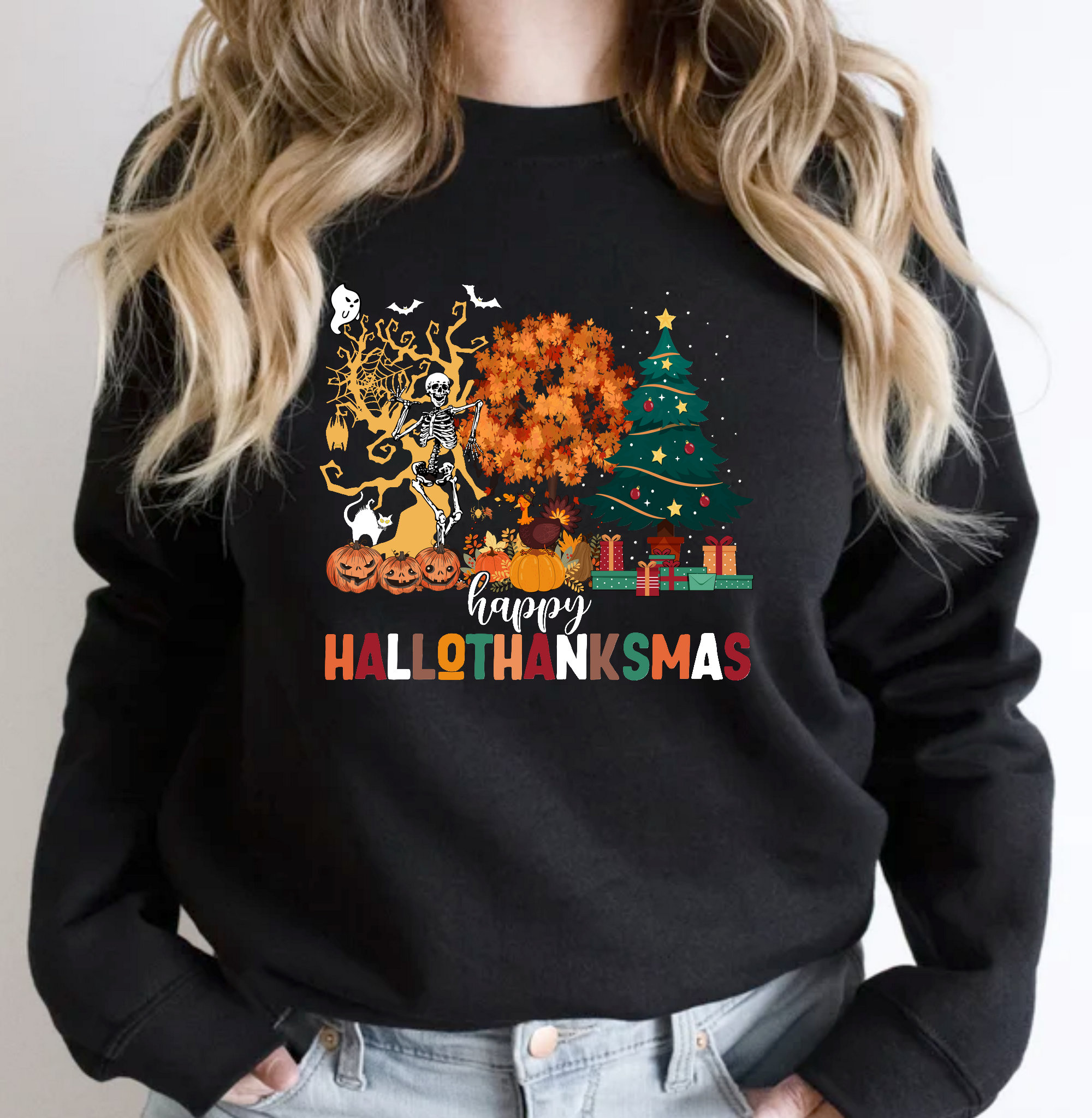 Happy Hallothanksmas Sweatshirt, Hallothanksmas Shirt, Thanksgiving Sweater, Holiday Season Sweatshirt, Fall Season Shirt, Pumpkin shirt