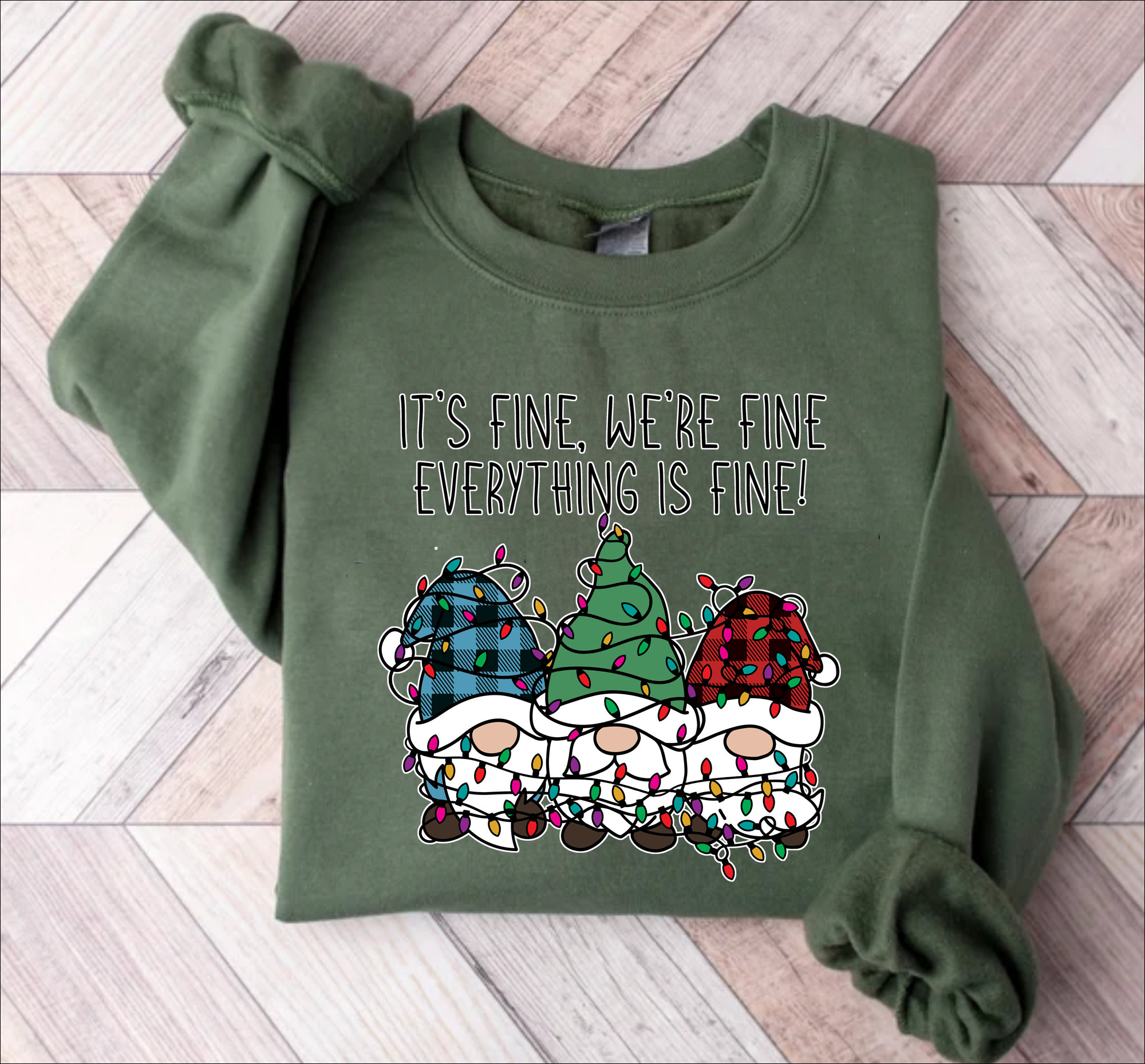 It�s Fine We�re Fine Everything Is Fine Sweatshirt, Ugly Christmas Sweatshirt Gnome,Christmas Gnomes,Funny Holiday Hoodie,Christmas Gift Mom