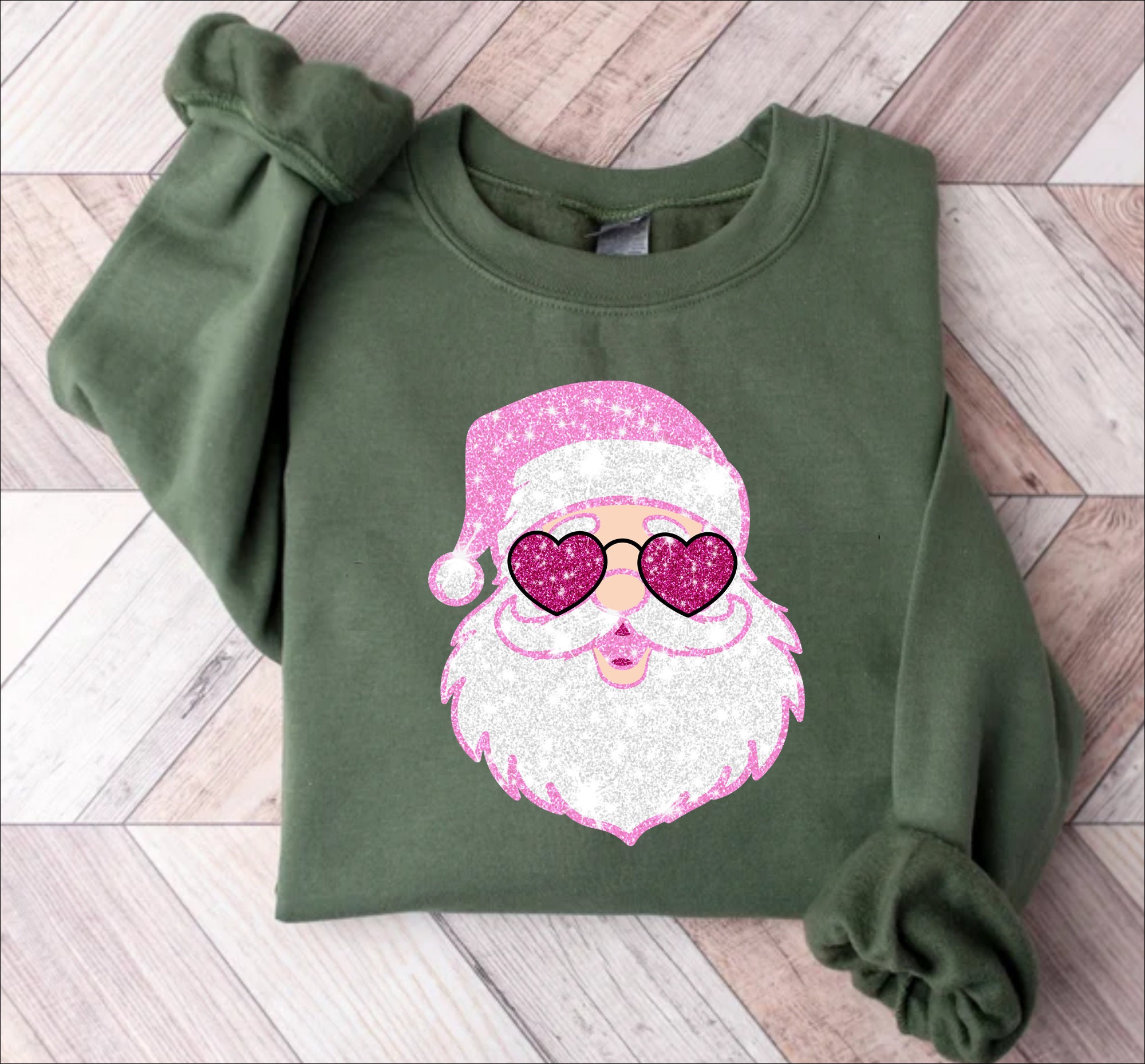 Retro Santa Sweatshirt, Faux Sequin Christmas Shirt, Holiday Sweaters, Christmas Crewneck, Womens Christmas, New Year Shirt, Christmas Gift