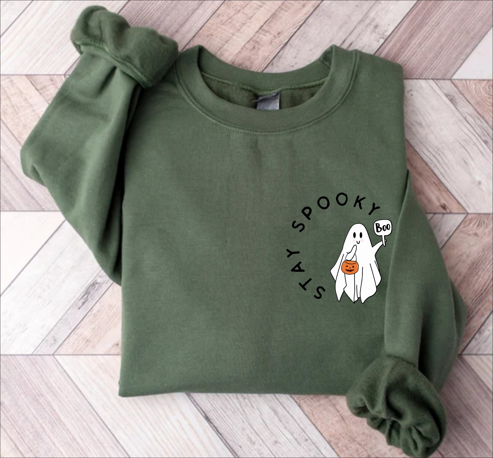 Halloween Boo Sweatshirt,  Ghost Spooky Shirt, Retro Halloween Pocket Tee, Halloween Shirt for Women, Spooky Season, Cute Ghost and Pumpkin