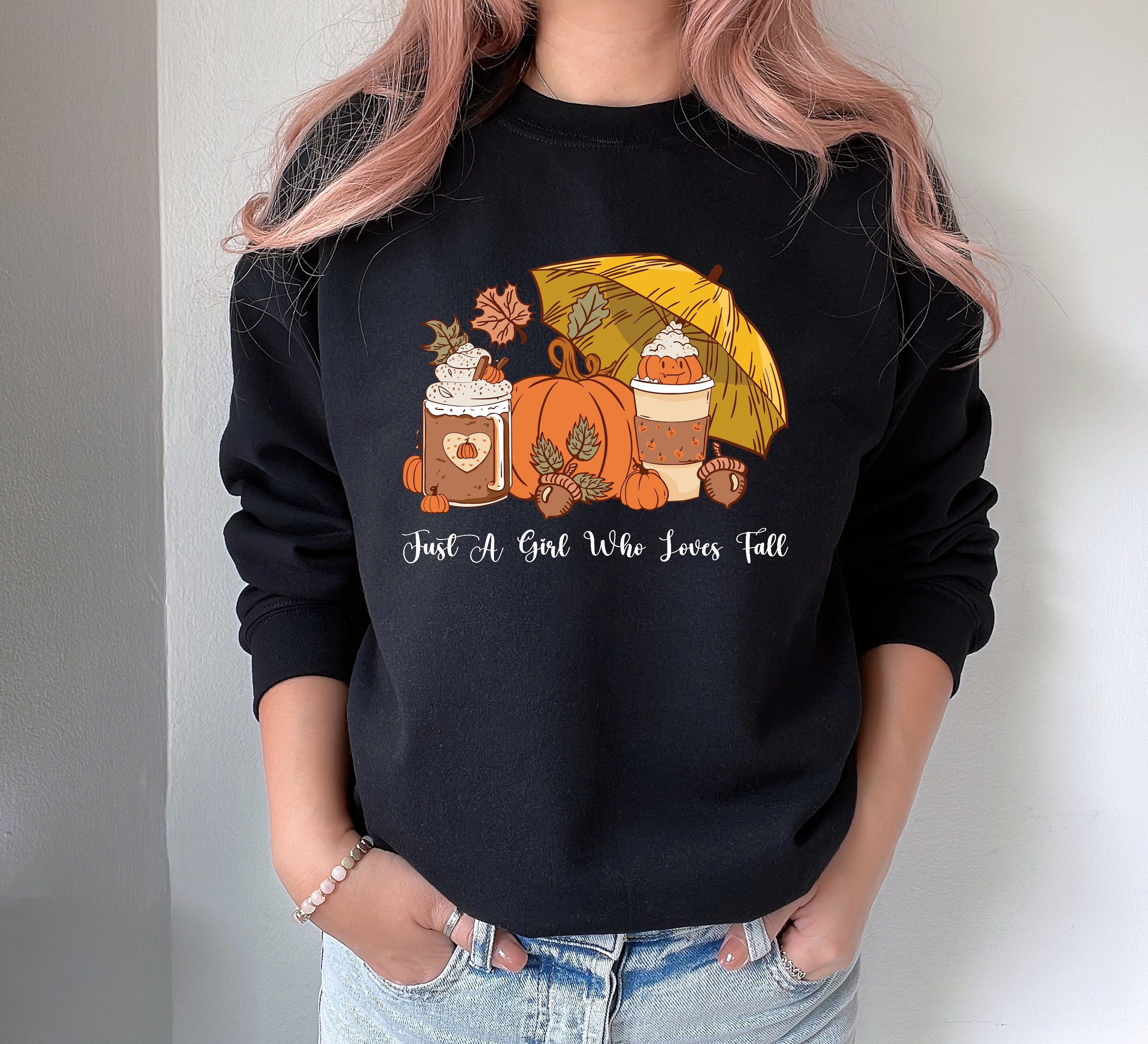 Just a Girl Who Loves Fall Sweatshirt, Cute Fall Shirts for Women, Fall Shirt, Fall Lover's Shirt, Pumpkins Shirt, Women Fall Long Sleeve