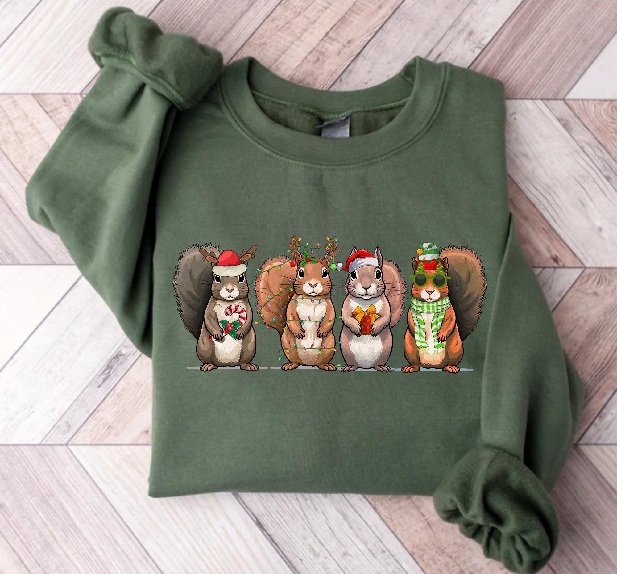 Squirrel Christmas Sweatshirt, Squirrel Christmas Light Shirt, Funny Christmas Animals Sweater, Christmas Gifts, Squirrel Christmas Crewneck