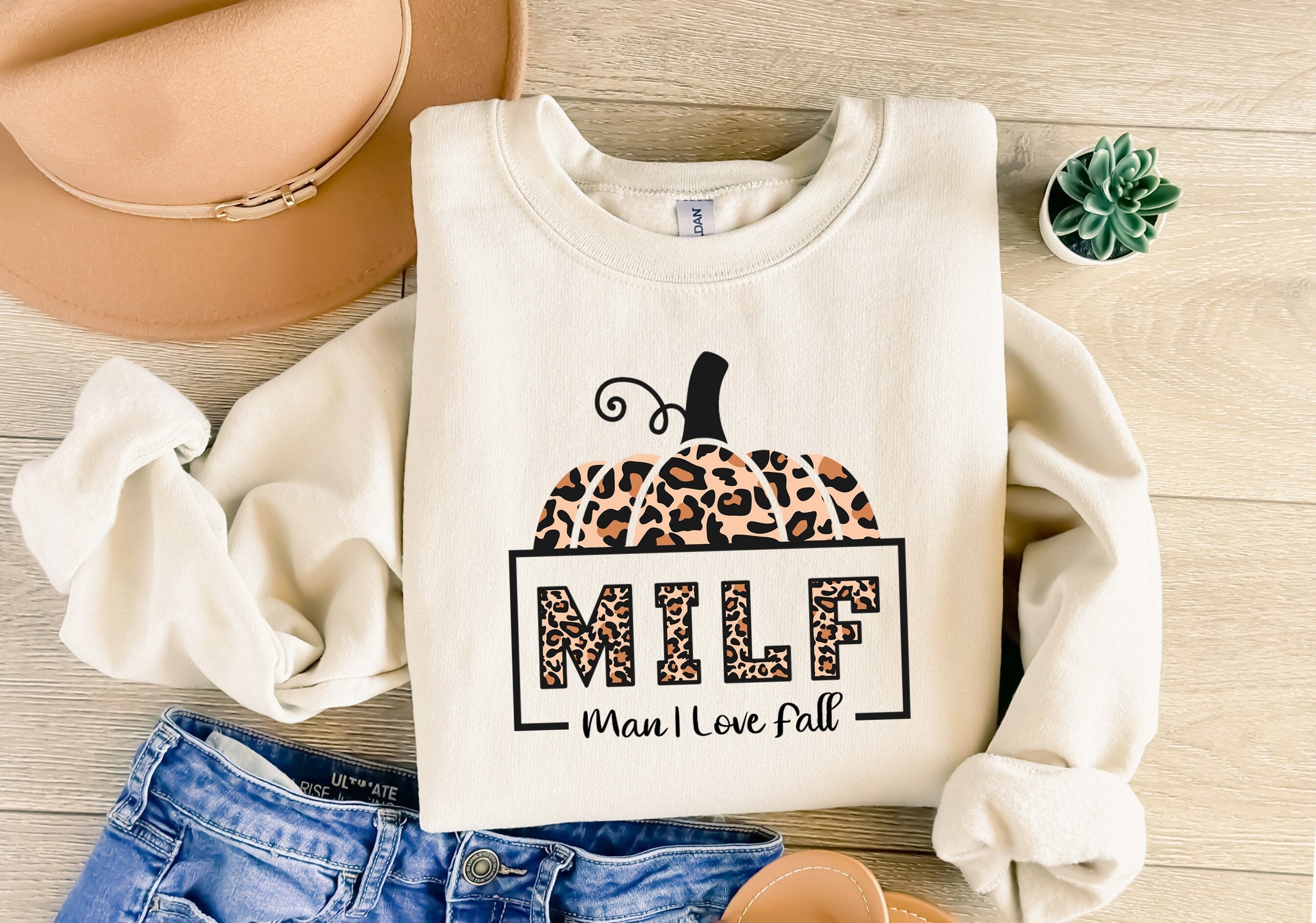 Milf Man I Love Fall Shirt, Pumpkin Sweatshirt, Leopard Pumpkin Shirt, Fall Season Sweater, Milf Fall Sweatshirt, Thanksgiving Shirt