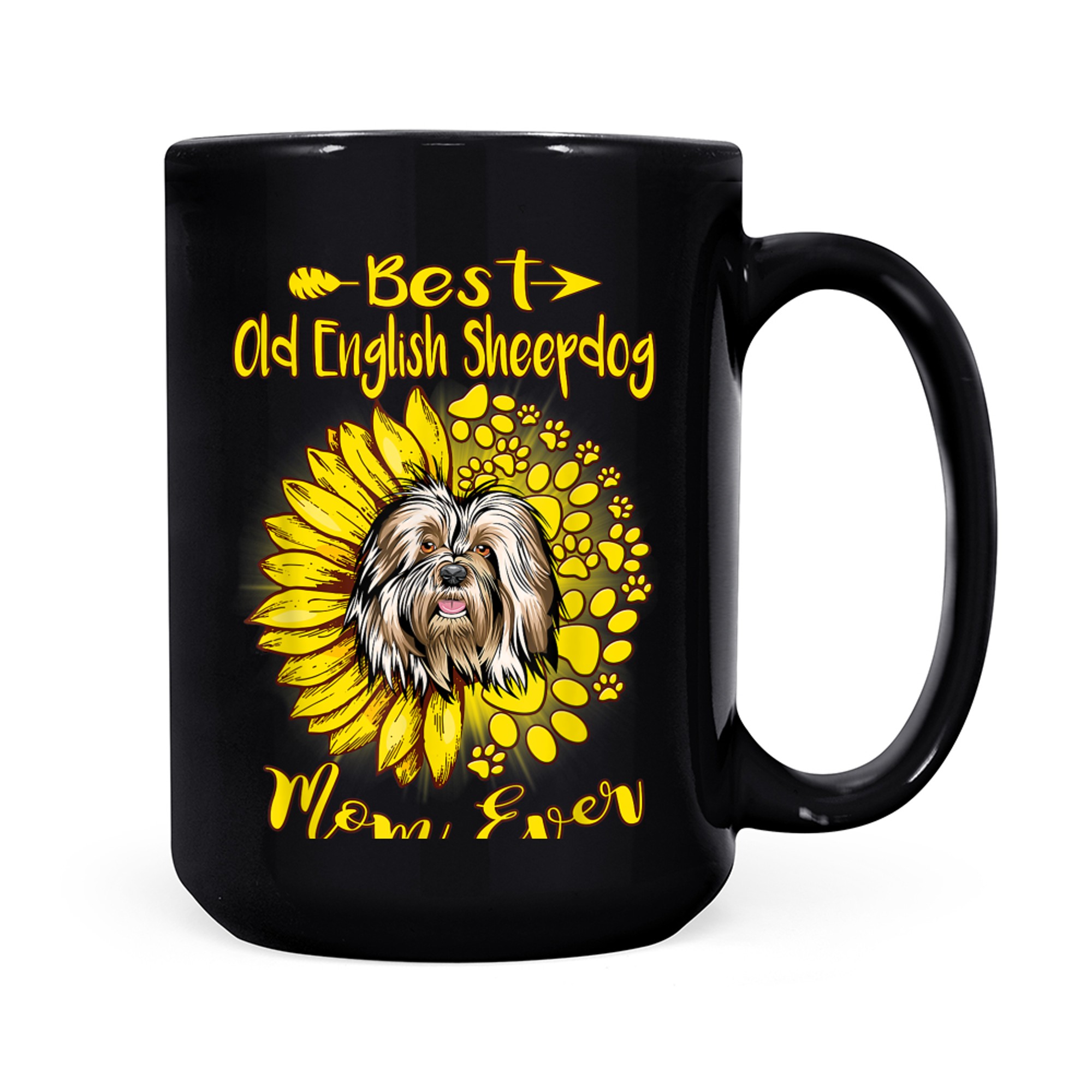Best Old English Sheepdog Dog Mom Ever Sunflower Funny Dogs mug black