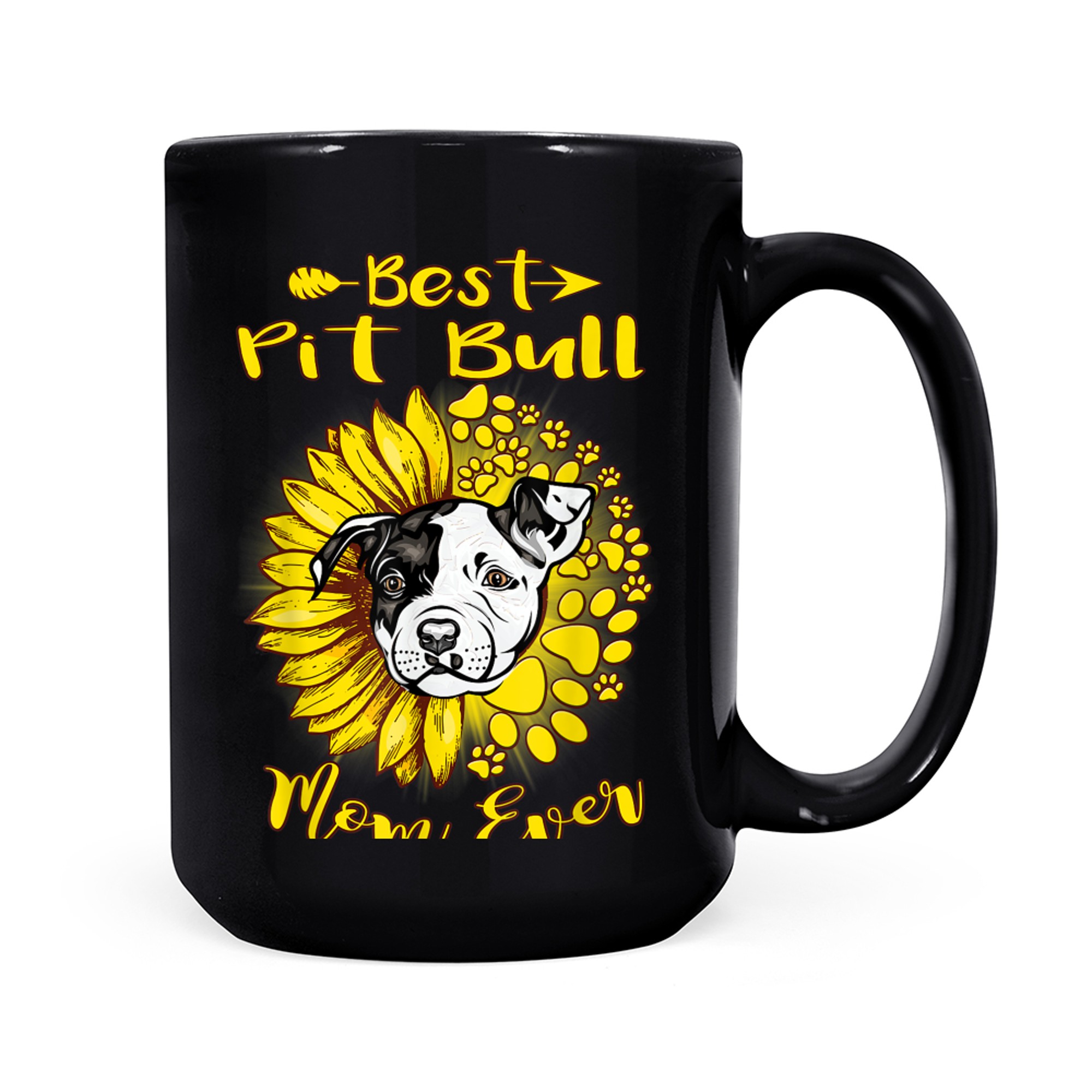 Best Pit Bull Dog Mom Ever Sunflower Funny Paw Dog Lover mug black