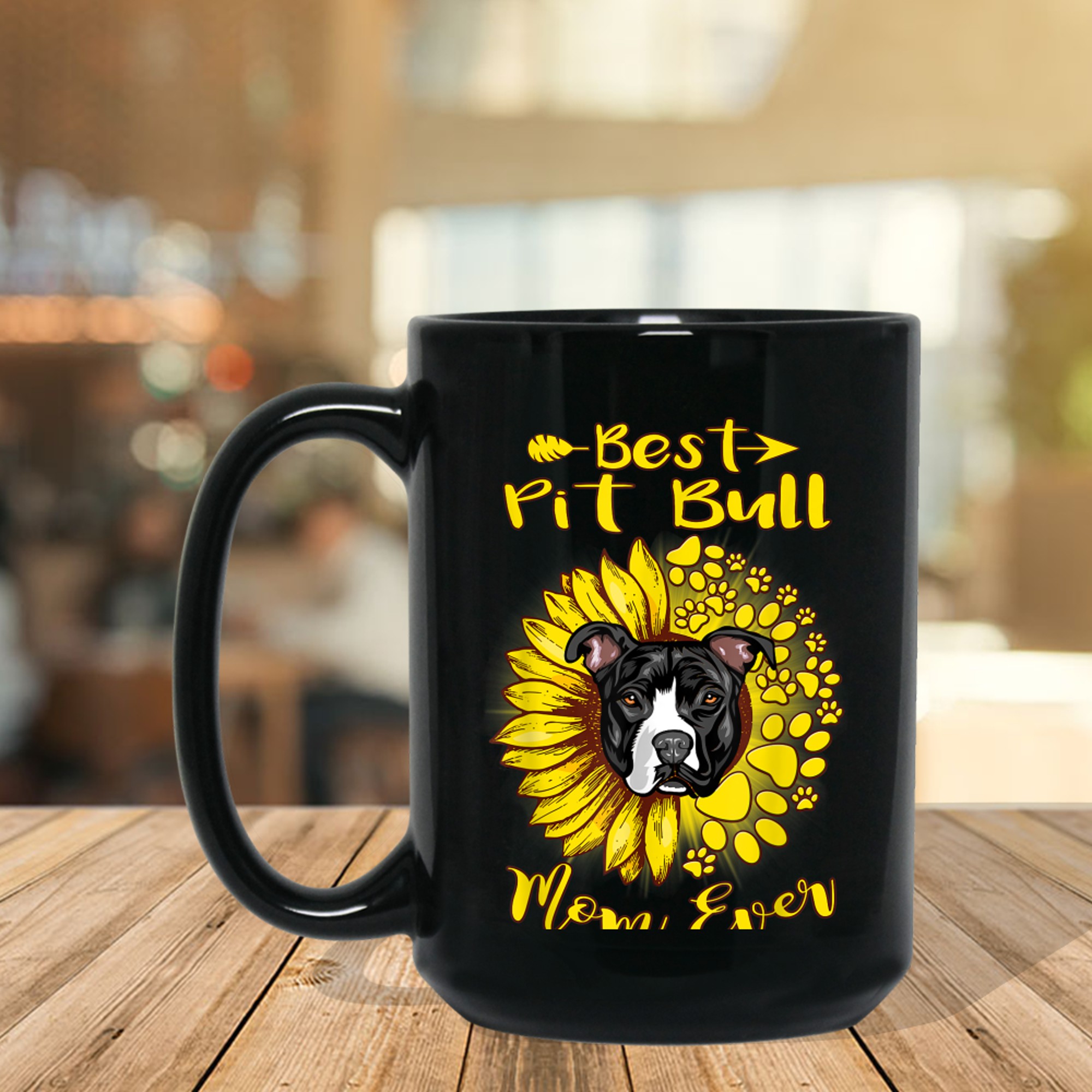 Best Pit Bull Dog Mom Ever Sunflower Funny Paw Dog Lover_1 mug black