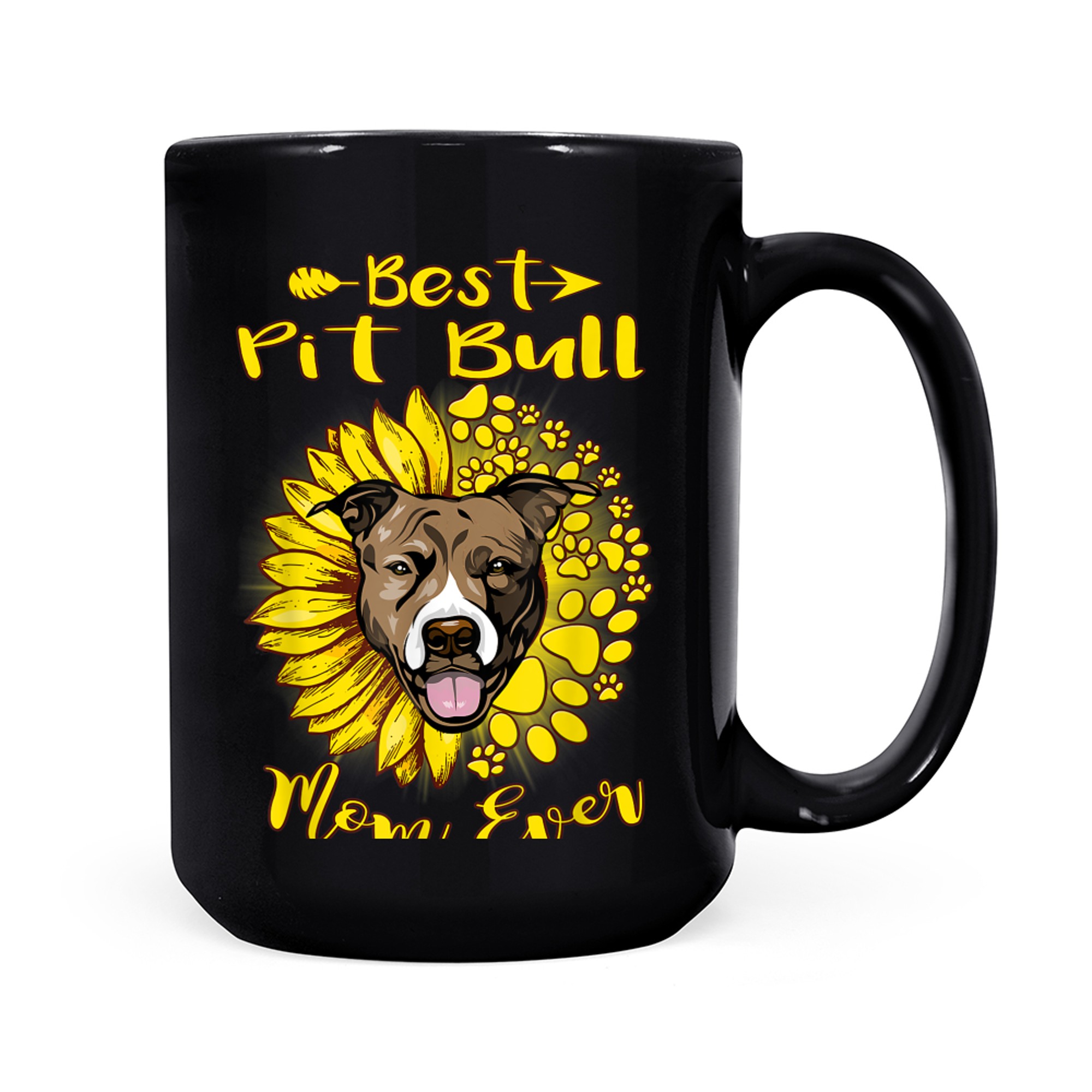 Best Pit Bull Dog Mom Ever Sunflower Funny Paw Dog Lover_2 mug black