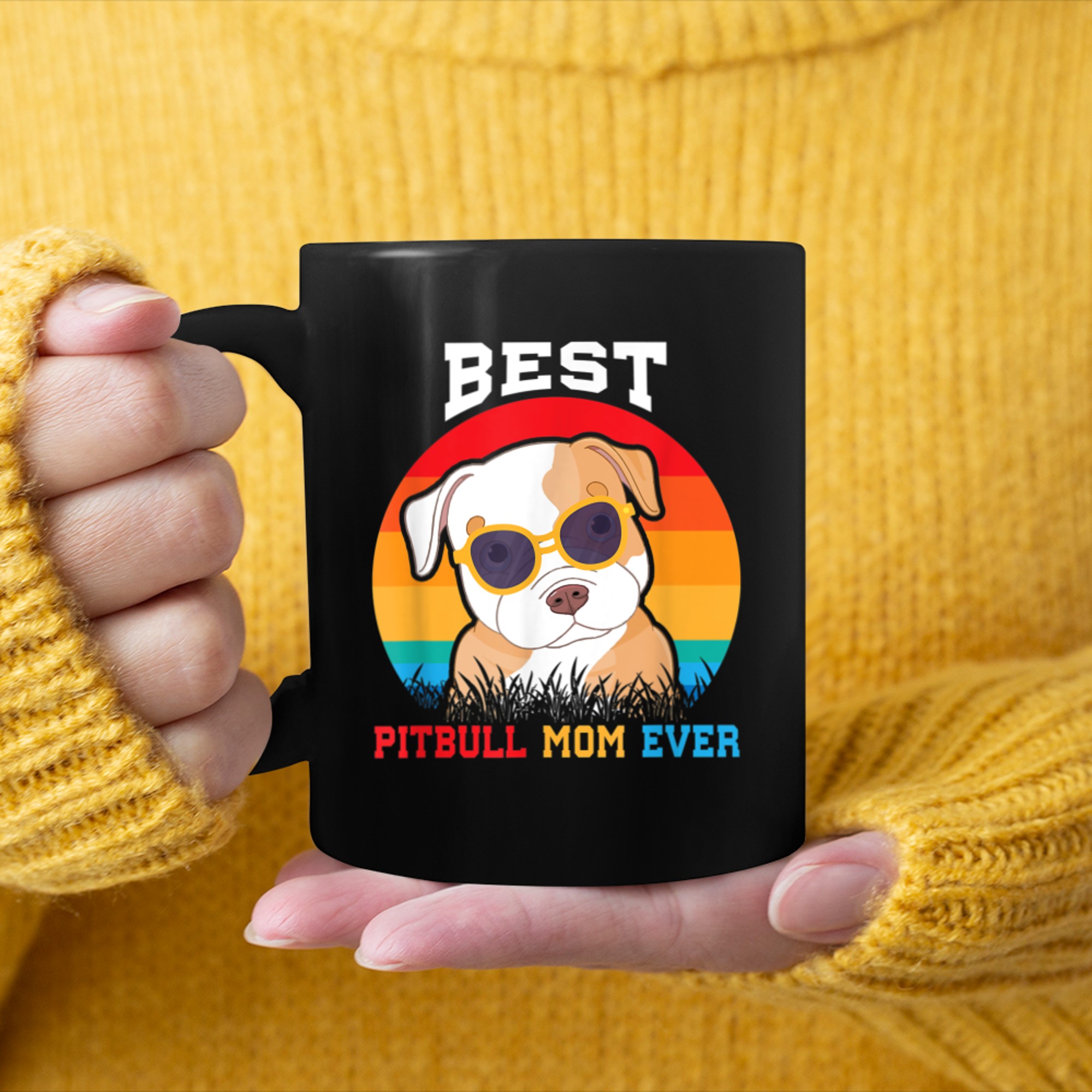 Best Pitbull Mom Ever. Cute Dog Lovers, Retro Pittie Dog mug black