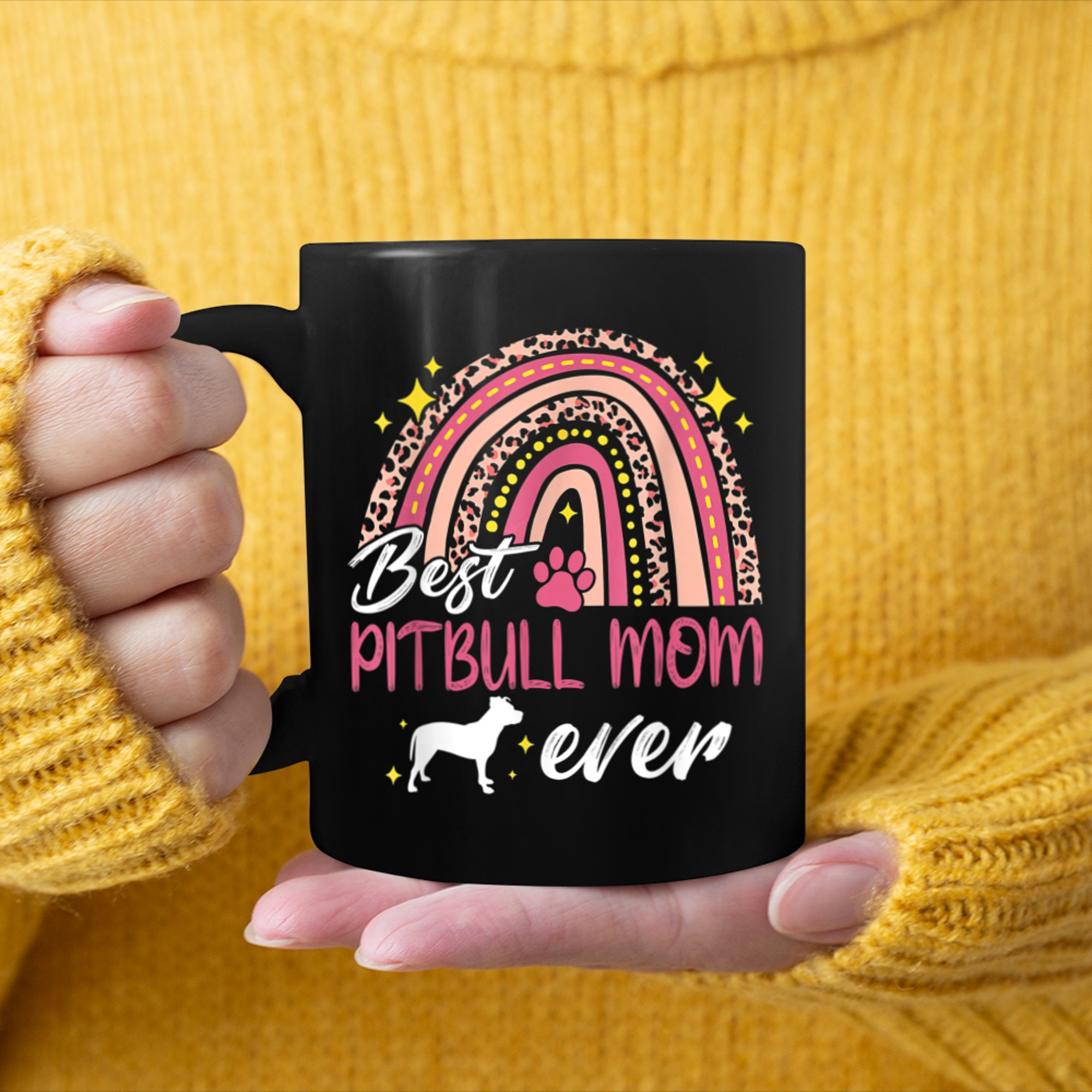 Best Pitbull Mom Ever Rainbow Leopard Print Dog Mama Mother mug black