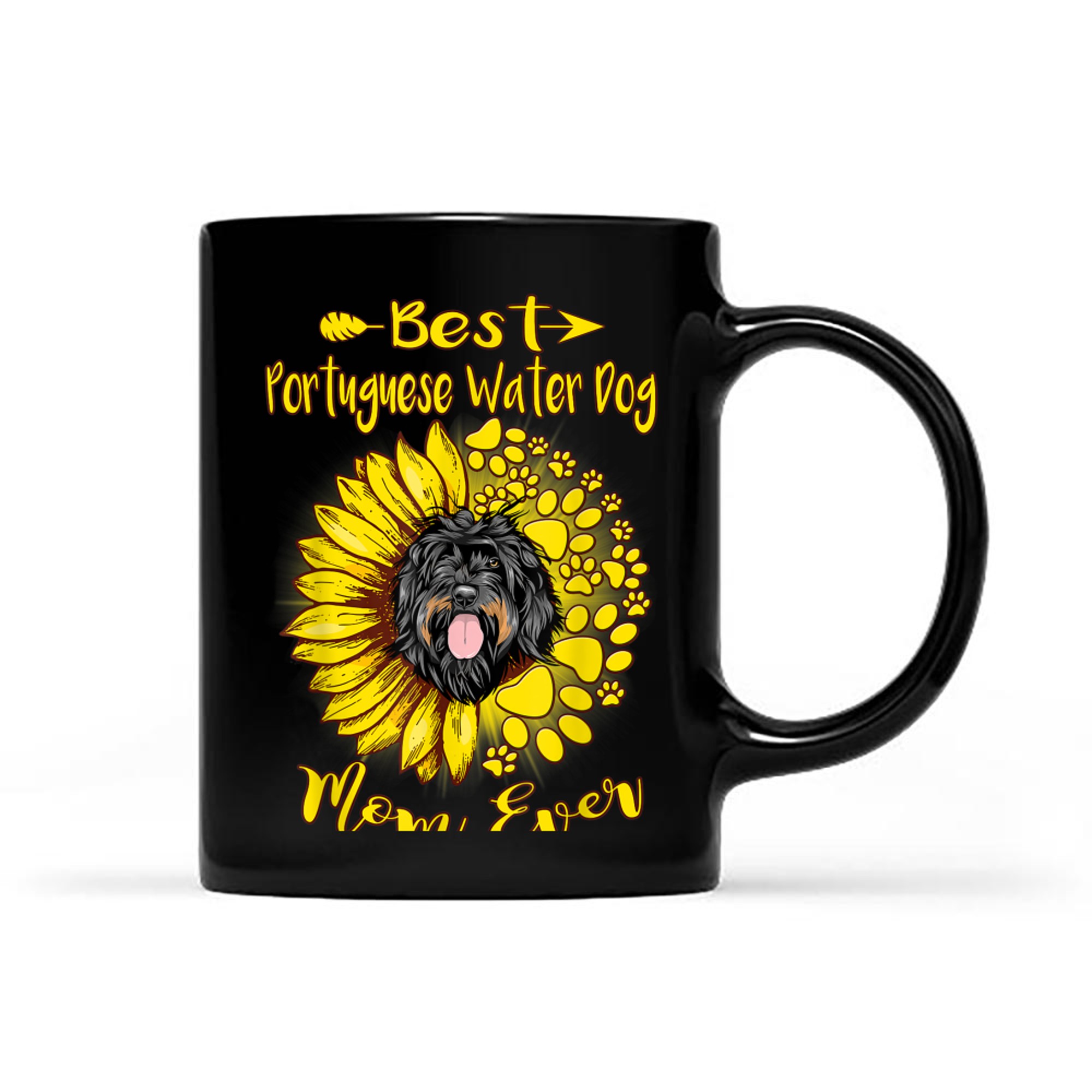 Best Portuguese Water Dog Mom Ever Sunflower Funny Paw Dogs mug black