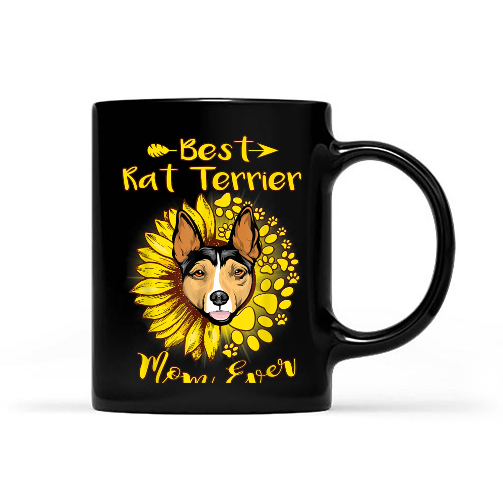Best Rat Terrier Dog Mom Ever Sunflower Funny Paw Dog Lover mug black
