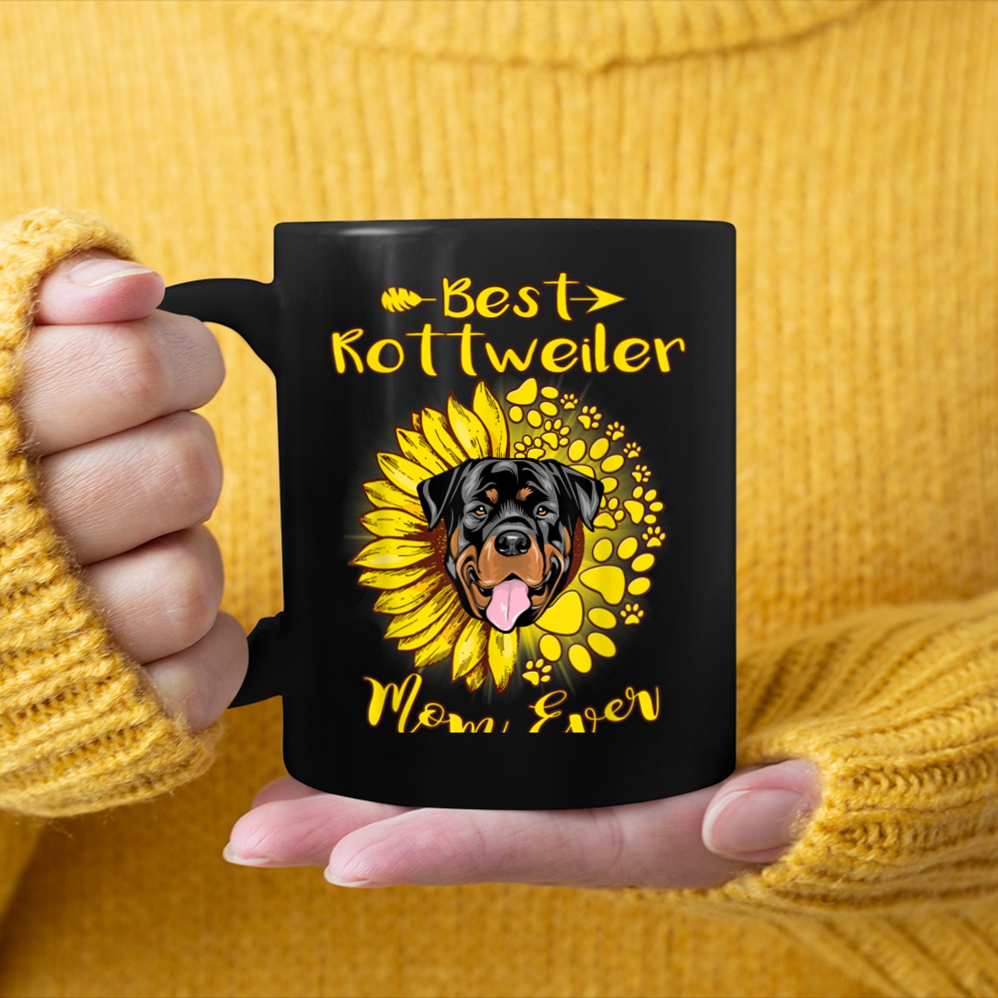 Best Rottweiler Dog Mom Ever Sunflower Funny Paw Dogs Lovers mug black