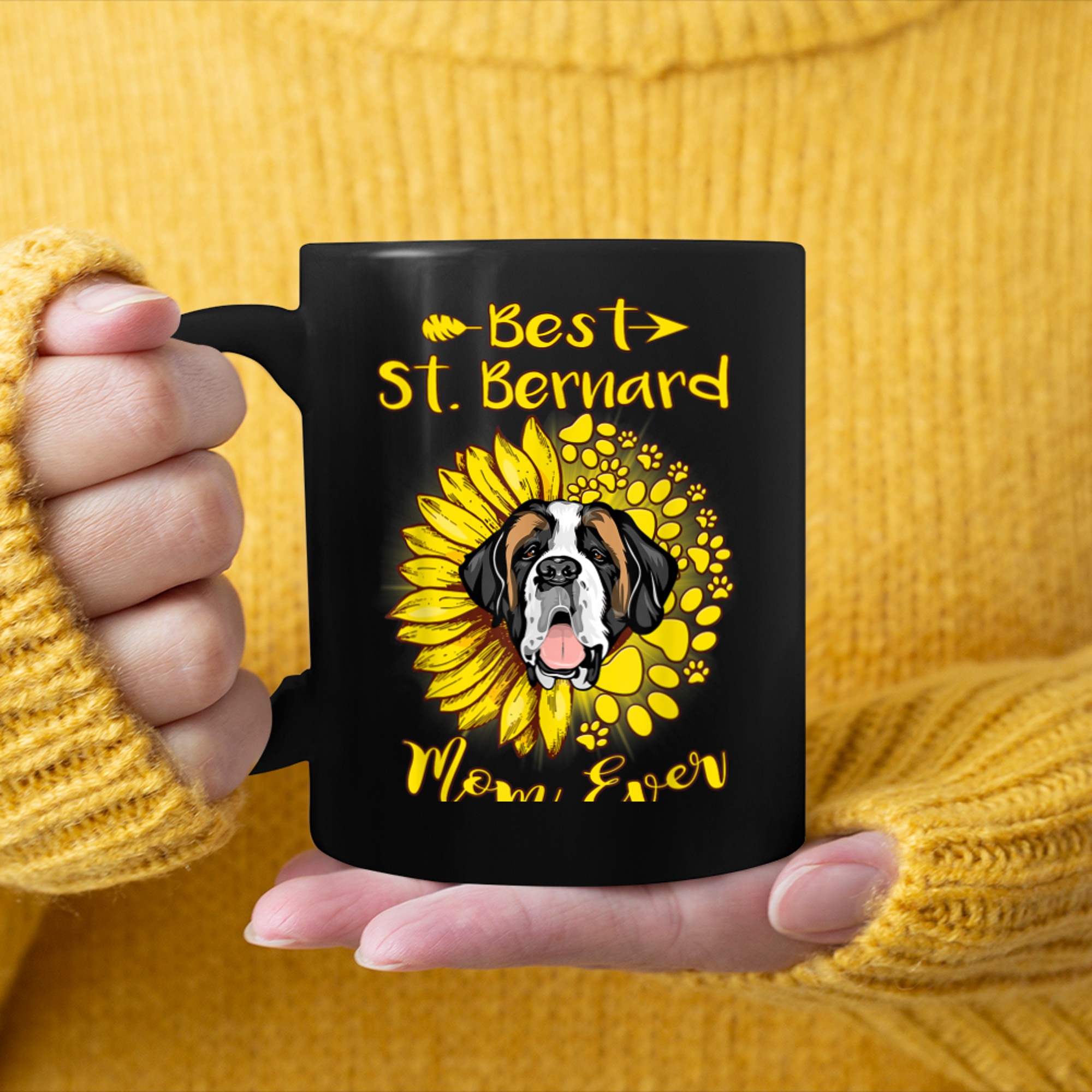 Best Saint Bernard Dog Mom Ever Sunflower Funny Paw Lover mug black