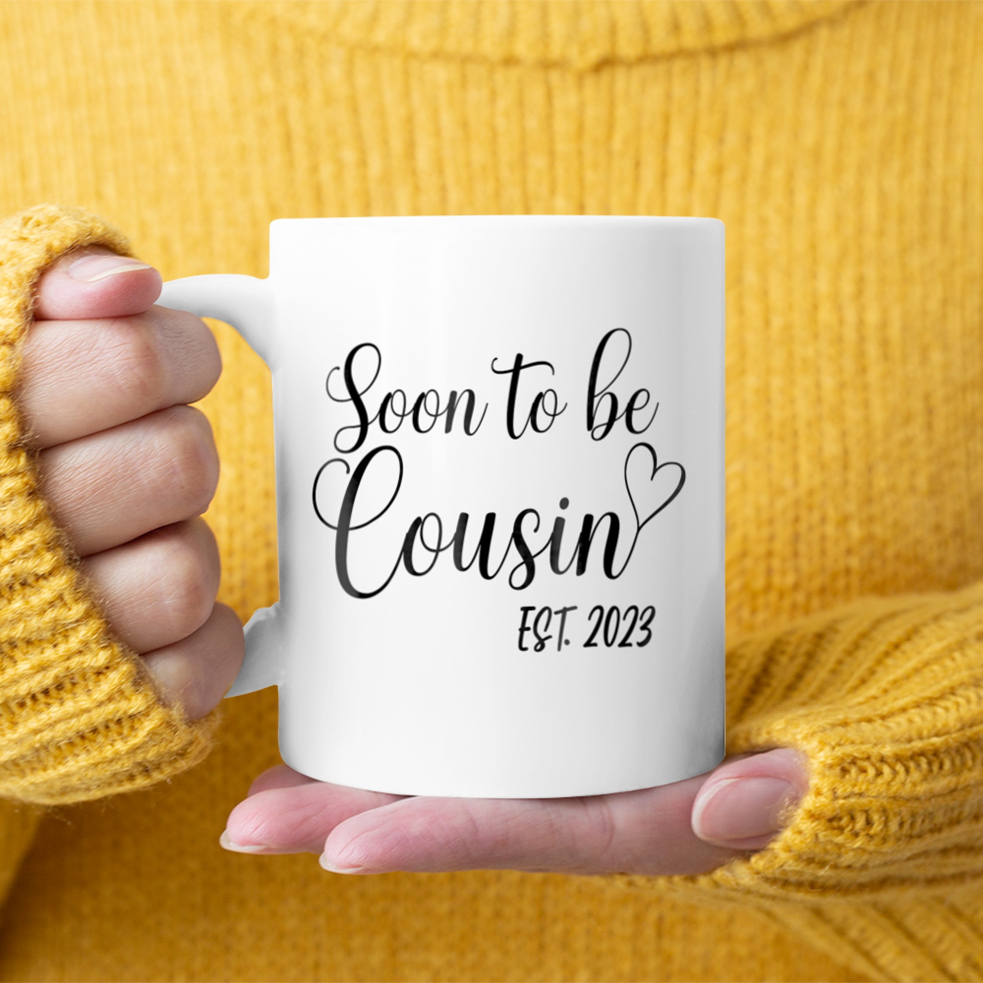 Soon To Be Cousin Est.Pregnancy Announcement 2023 mug white