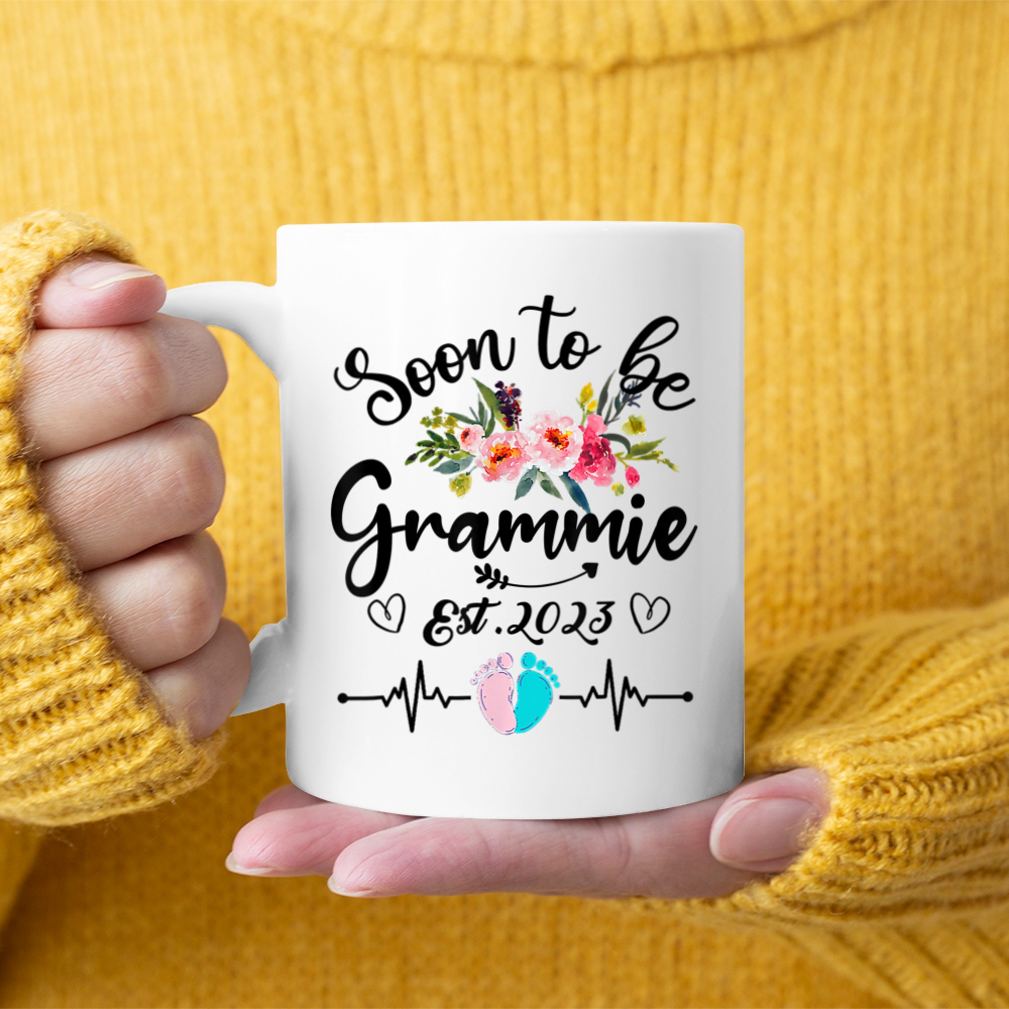 Soon To Be Grammie Est Pregnancy Announcement Floral mug white