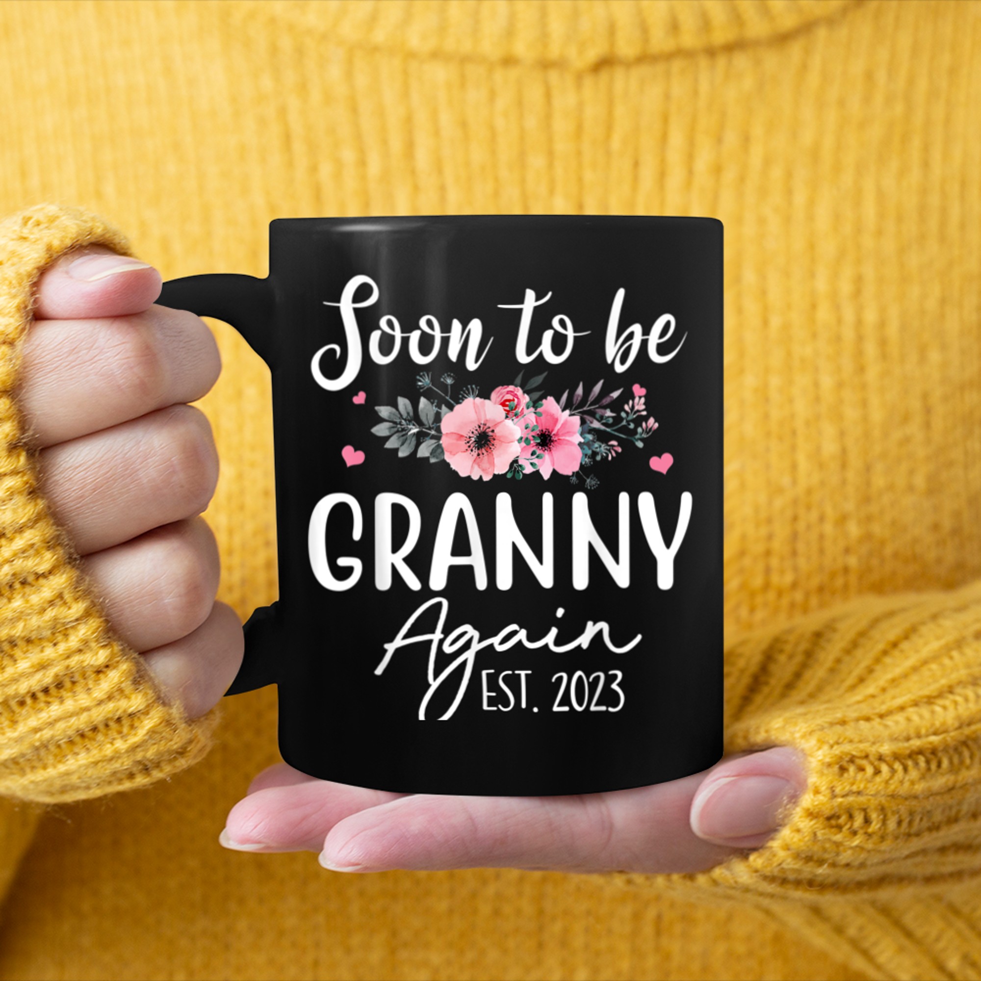 Womens Soon To Be Granny Again Flower mug black