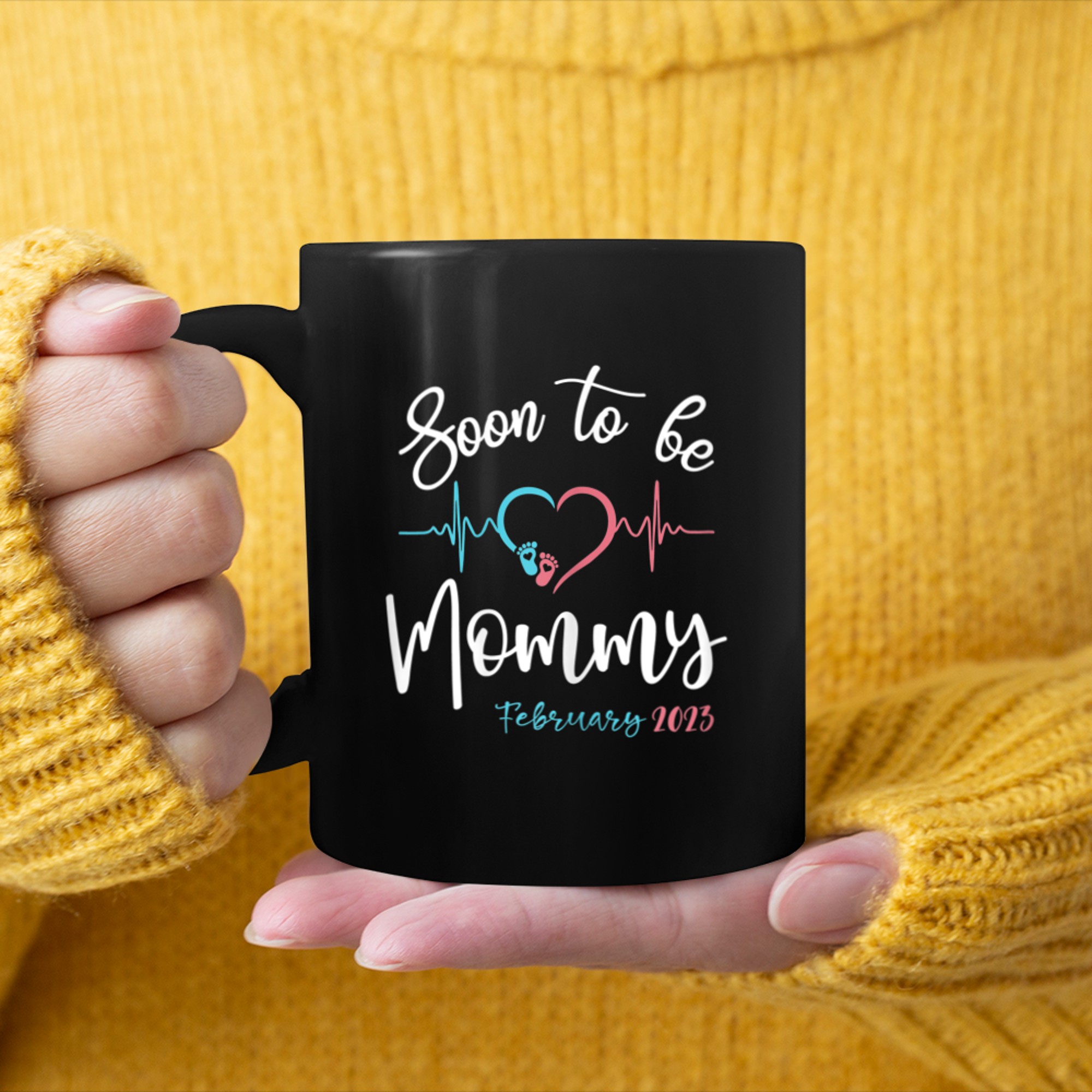 Womens Soon To Be Mommy february Mom Pregnancy Announcement mug black