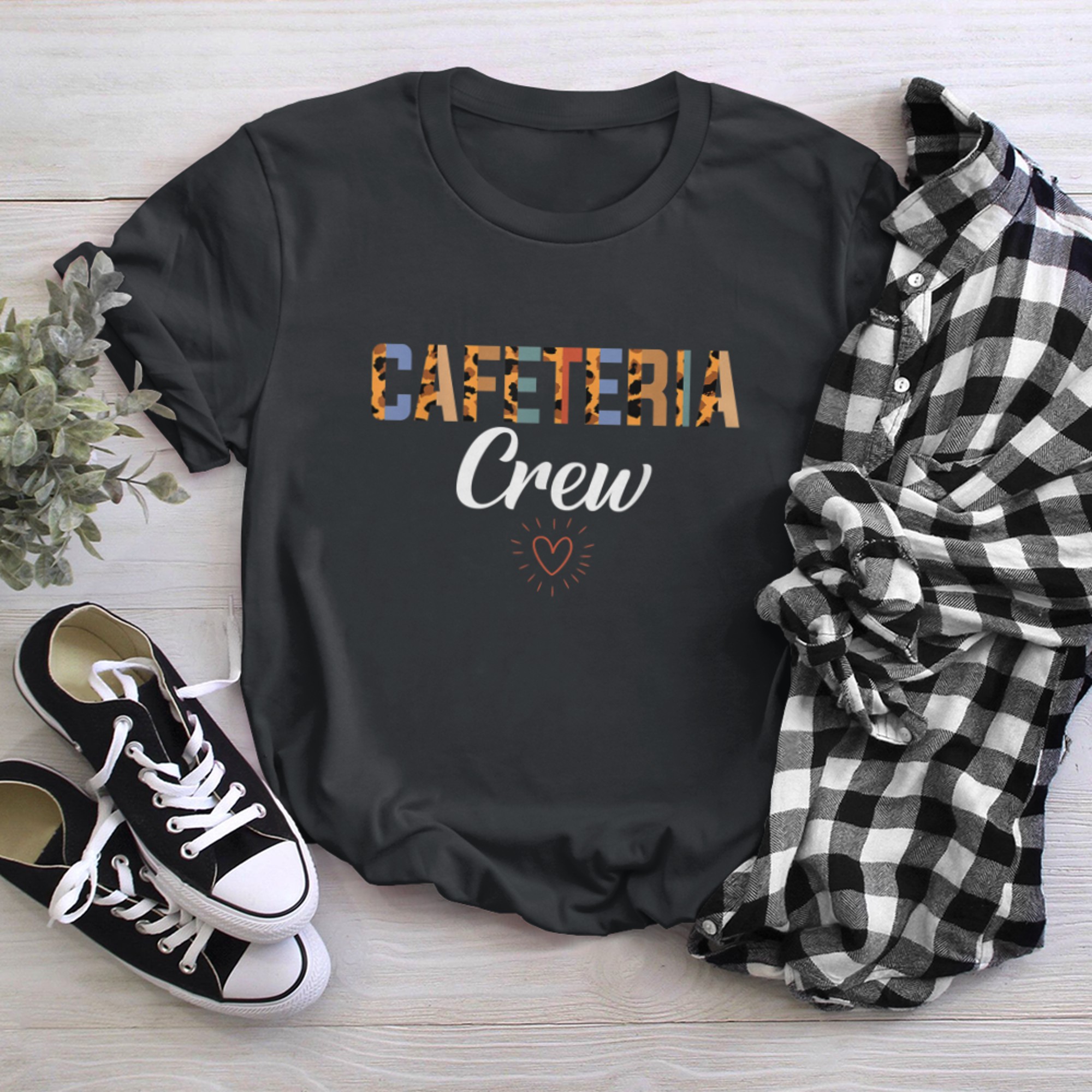 Cafeteria Crew Leopard Plaid Lunch Lady Food Service Crew t-shirt black