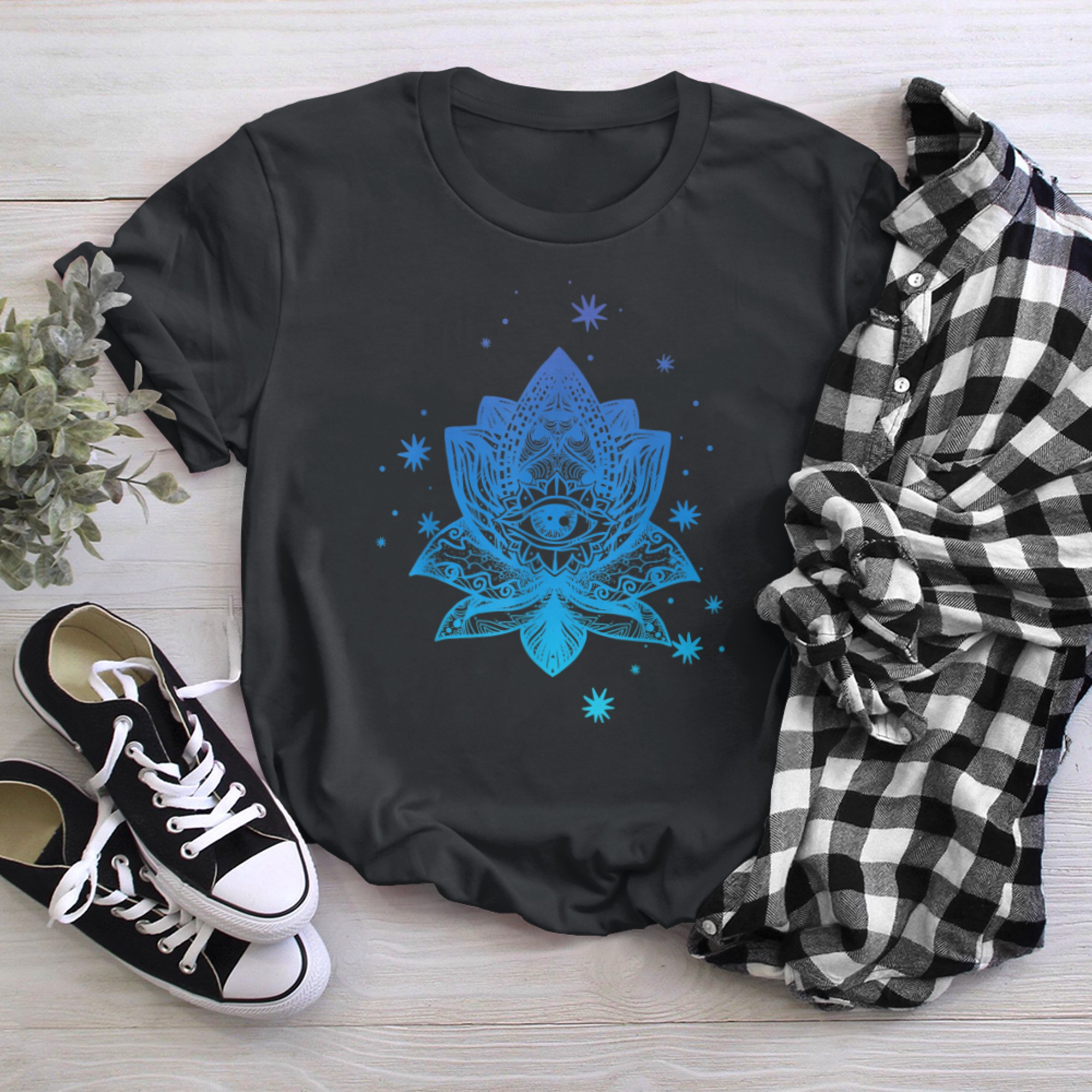 Namaste, Lotus flower, Yoga meditation clothing, Om symbol t-shirt black