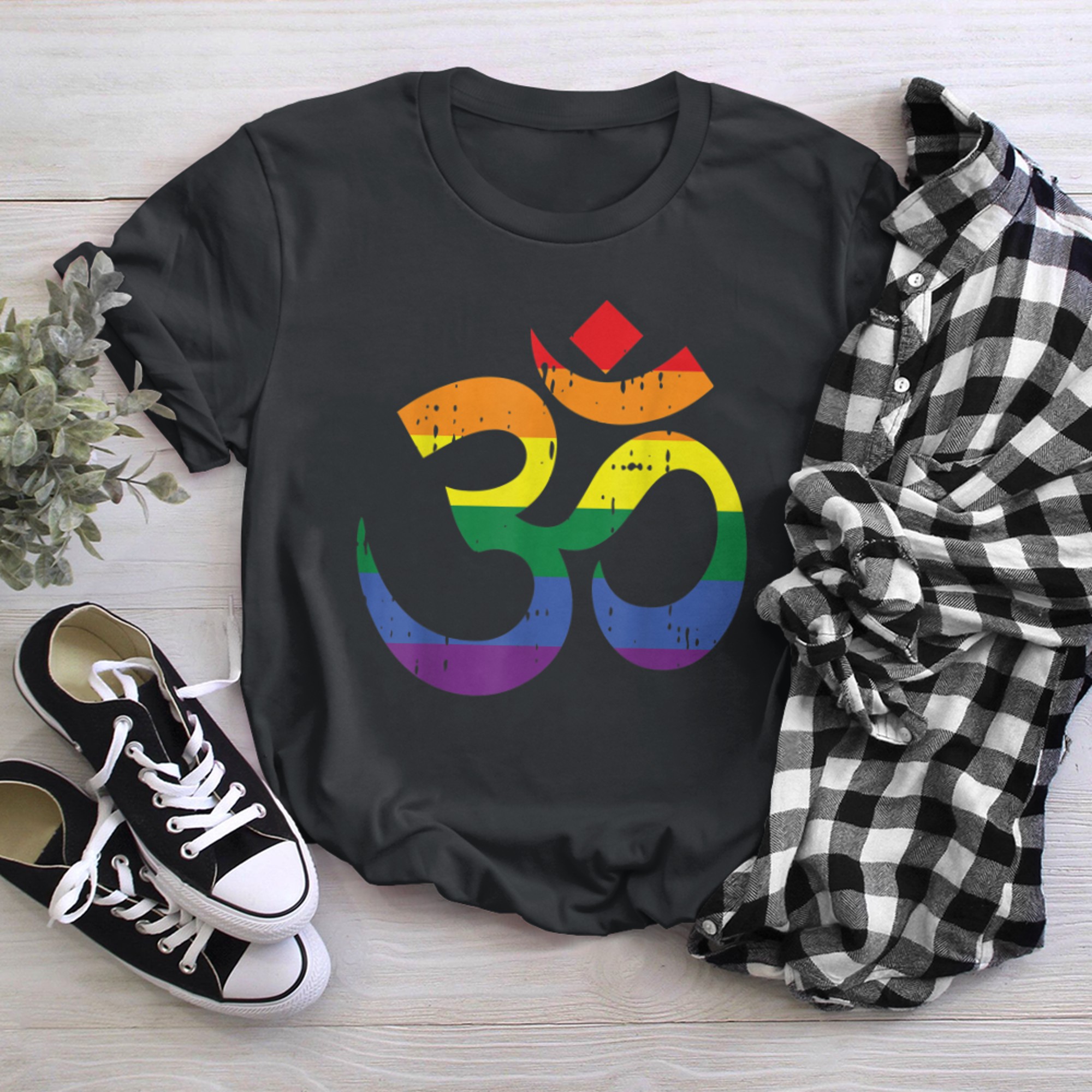 Om Aum Symbol Yoga Rainbow Gay Pride Yogi LGBT Flag t-shirt black