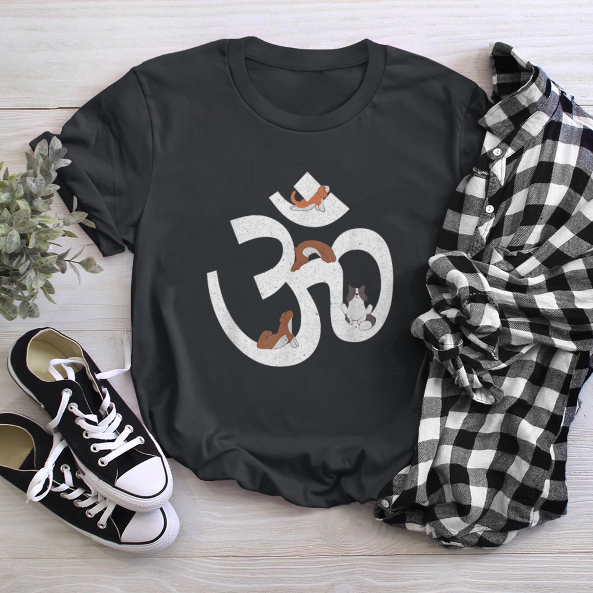 Om symbol dog Funny Yoga Aum symbol t-shirt black