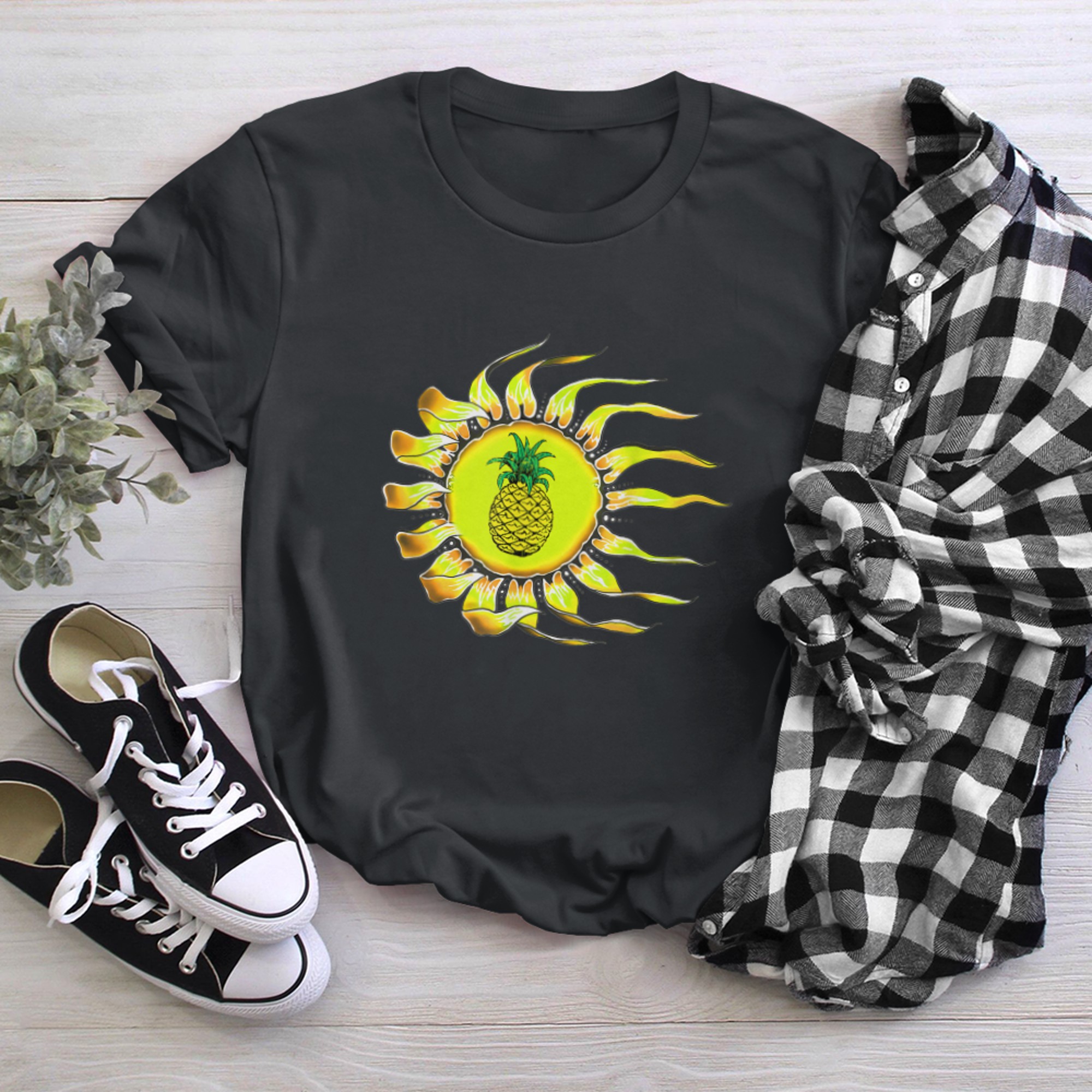 Shiny Pineapple Sun Tropical Tshirt t-shirt black