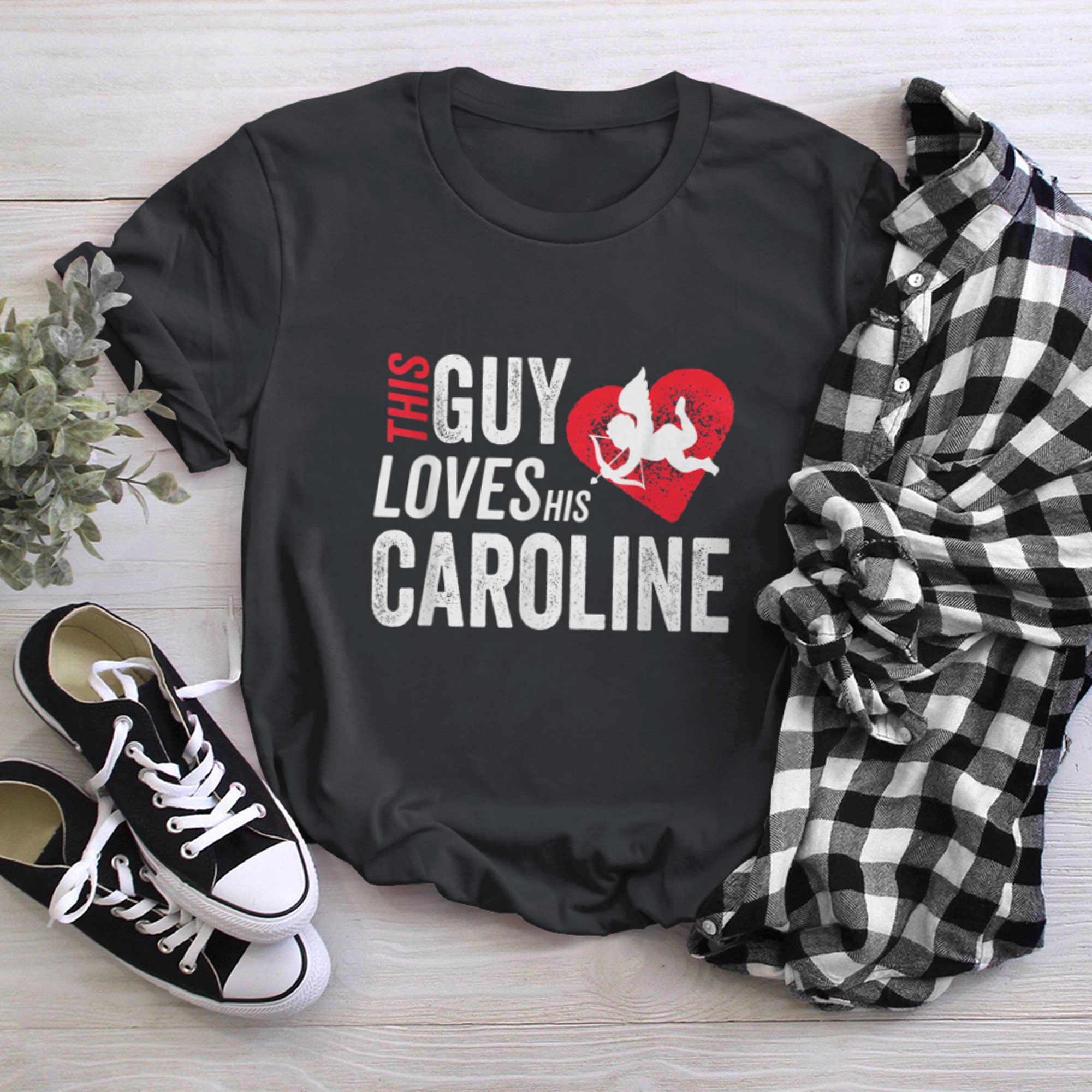 This guy loves his Caroline Valentine Anniversary Cupid t-shirt black