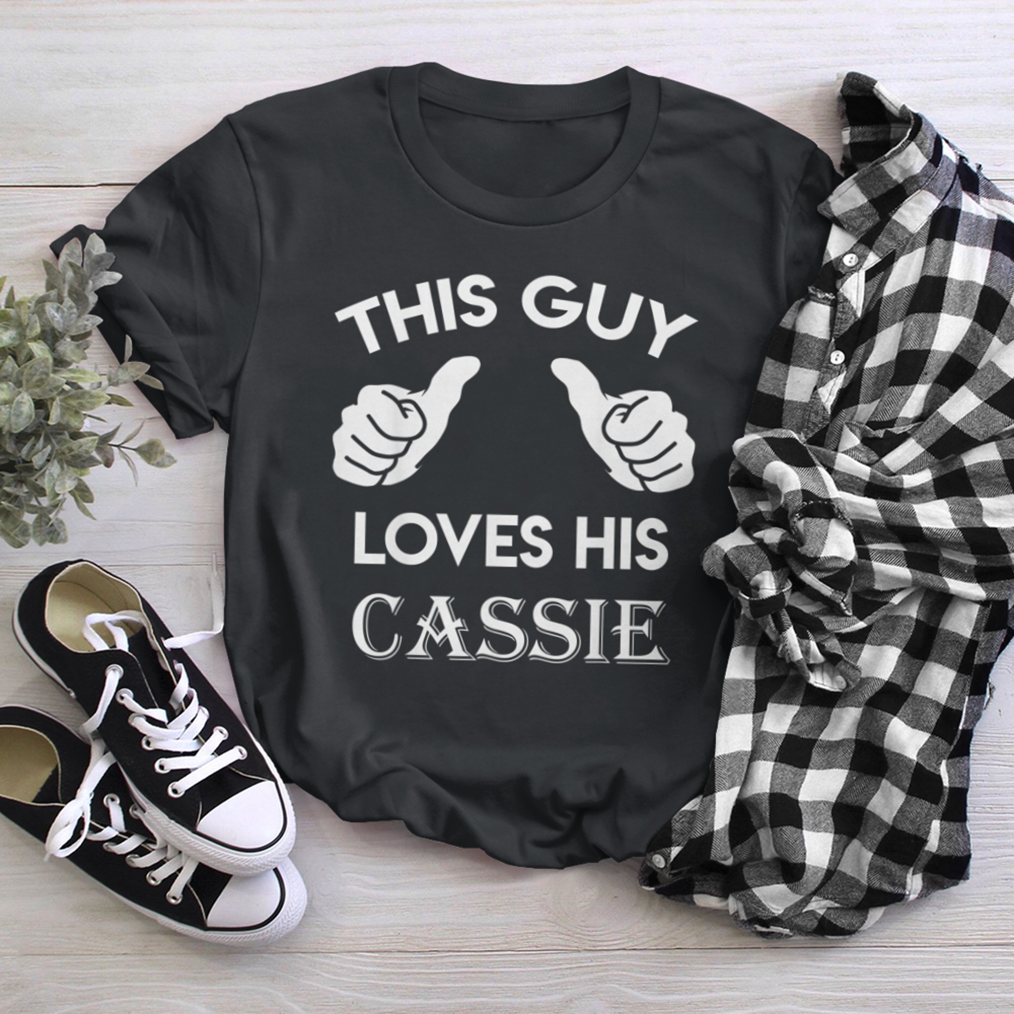 This guy loves his CASSIE valentine heart belongs 3 t-shirt black